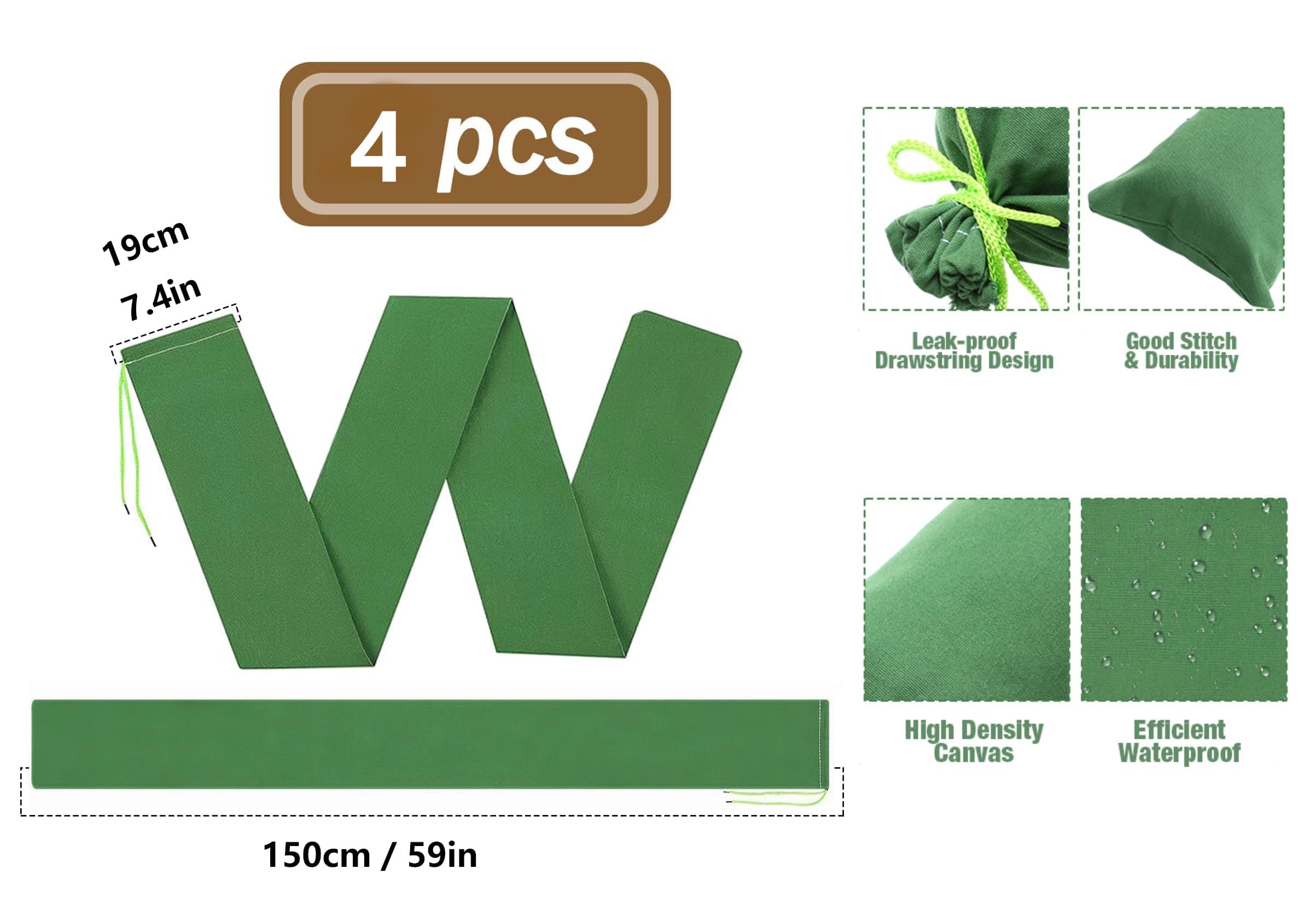 4 piezas saco de arena para control de inundaciones,Sacos de Arena de Lona Gruesa,Saco de Arena de Lona Reutilizable,Sacos de arena para inundaciones,Con cordón para garaje,puertas,ventanas,etc(verde)