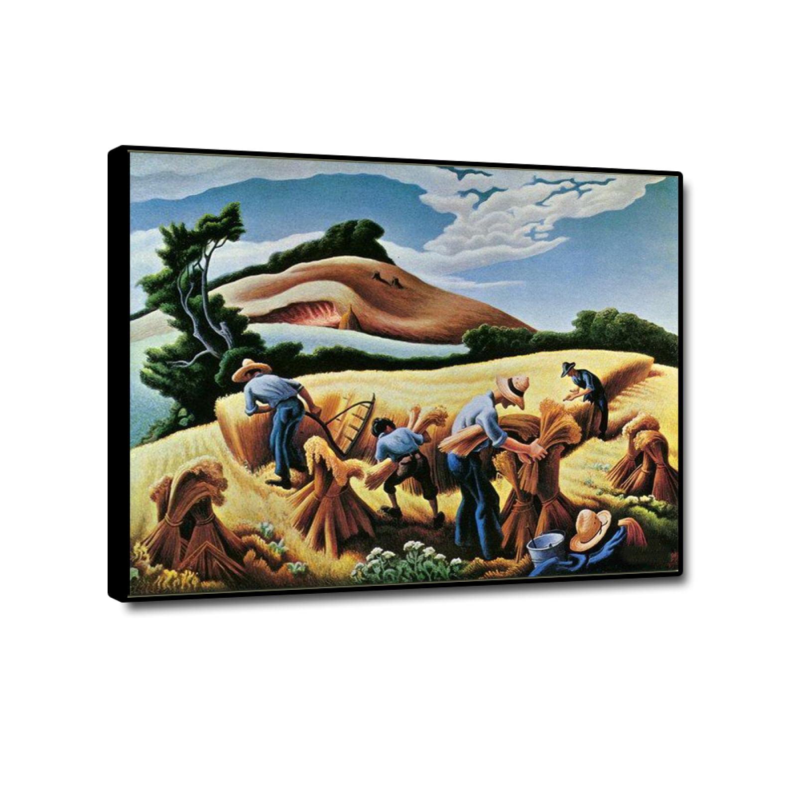 JZSDGB Słynna sztuka ścienna na płótnie - Thomas Hart Benton obraz olejny reprodukcje - klasyczny giclee sztuka ścienna wydruki na płótnie - 'zbieranie pszenicy' plakat obrazy do sypialni dekoracja 20 x 25 cm czarna rama