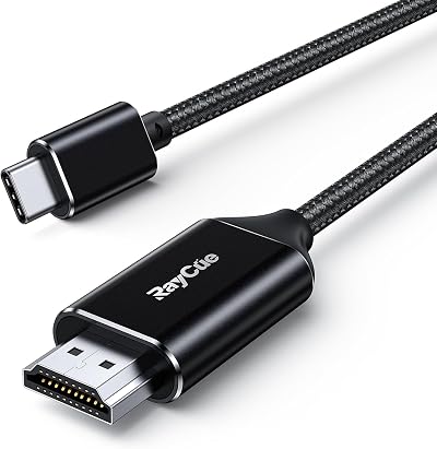 RayCue USB-C HDMI Conversion Cable 2M 4K@30Hz Conversion Connector No Setup Required Nylon Cord Thunderbolt 3/4 MacBook Pro/MacBook Air iPhone15 Pro, etc. Type-C Compatible with PCs/Tablets/Smartphone
