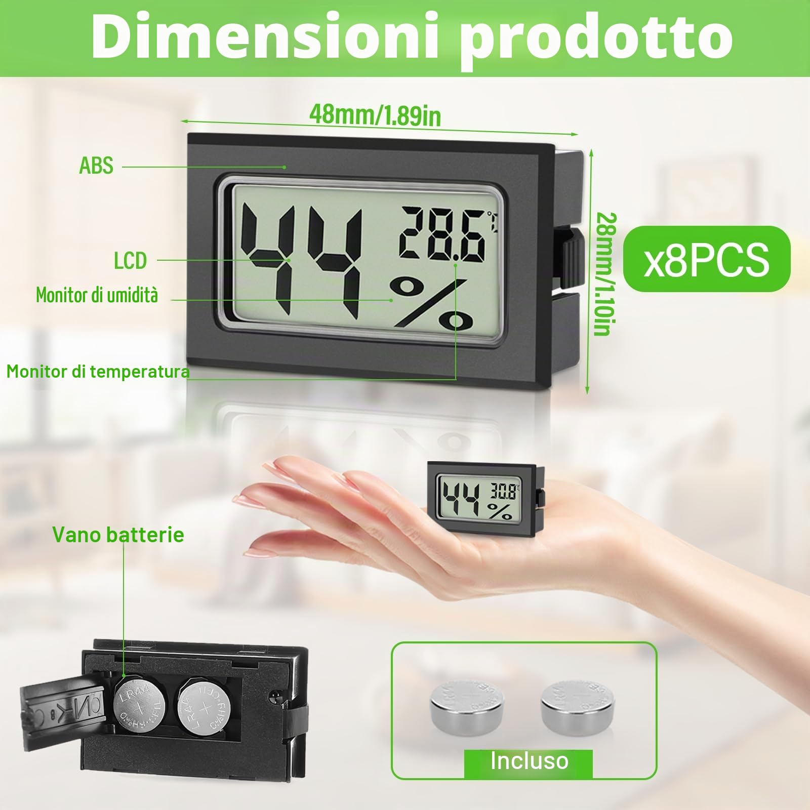 Sprifityy 8 Pezzi Mini Termometro Ambiente Interno Digitale, Igrometro Digitale con Gradi Celsius -50°C~+70°C, Igrometro Umidità Casa per Serra, Casa, Ufficio, Giardino, Cantina, Seminterrato (Nero)