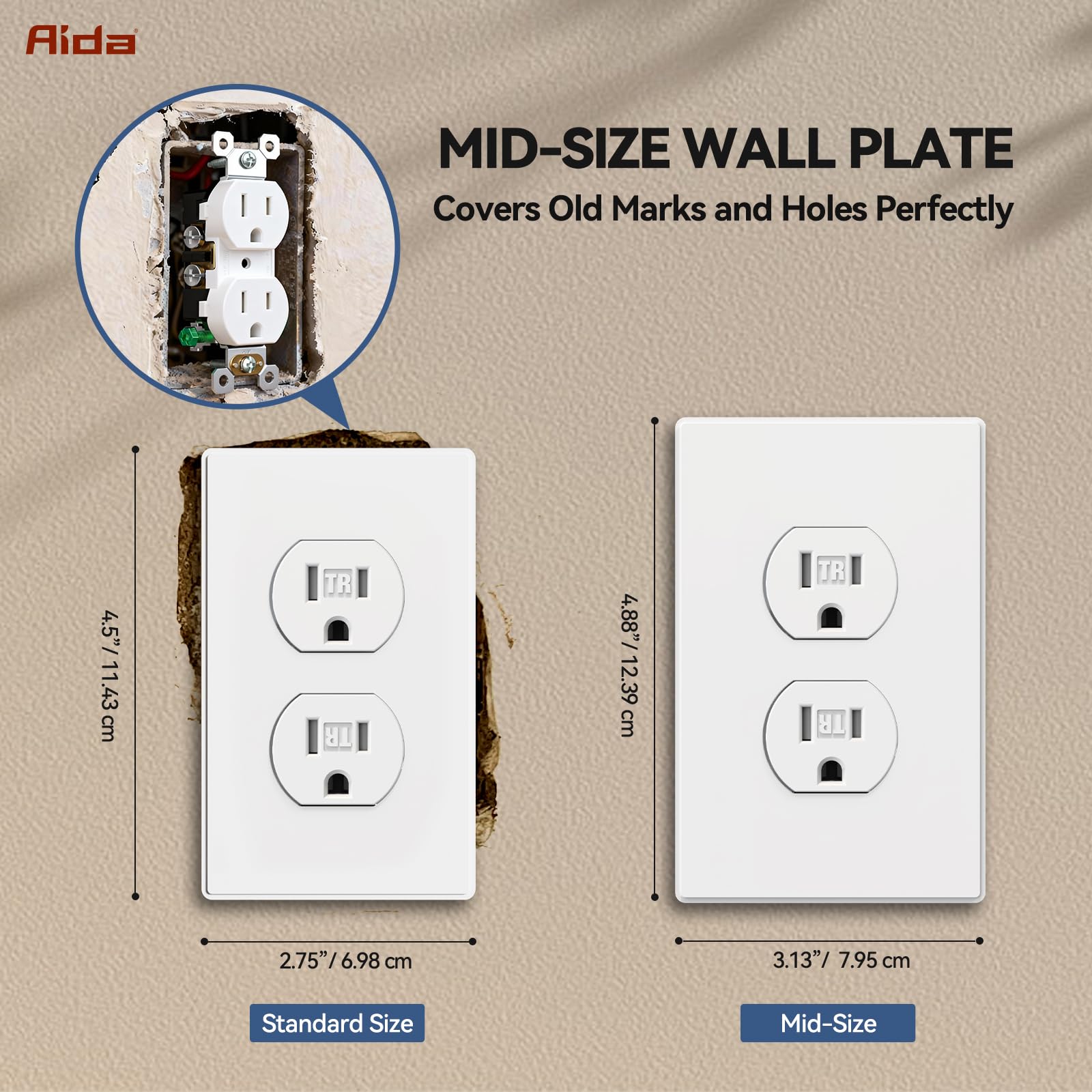 AIDA Screwless Outlet Covers - Matte White (10 Pack) -3