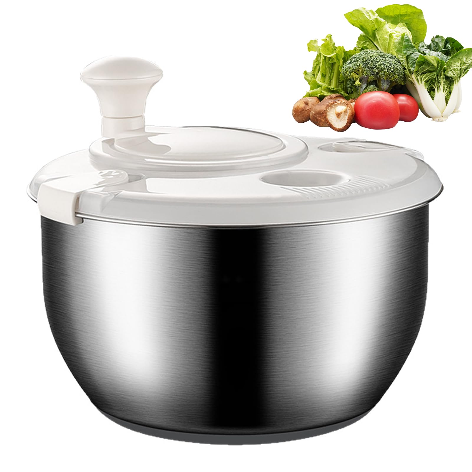Essoreuse à salade en acier inoxydable avec couvercle ergonomique et base antidérapante pour un séchage efficace des légumes verts et des baies