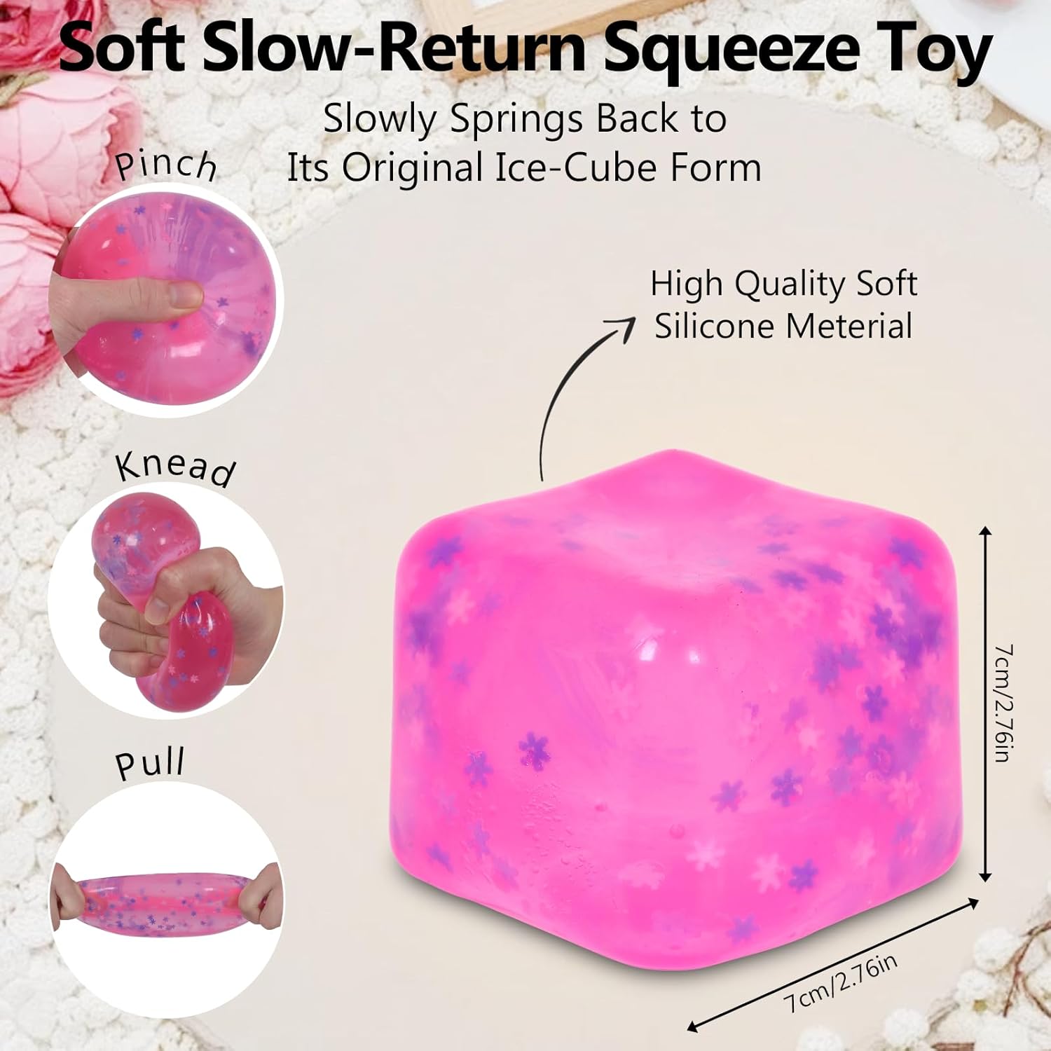 Squishy Ice Cube Fidget Toy, Sugar Ball Stress Cube for Kids Adults, Soft Squishies Stress Relief Sensory Toy for Autism, Classroom Prize Toy Party Favor