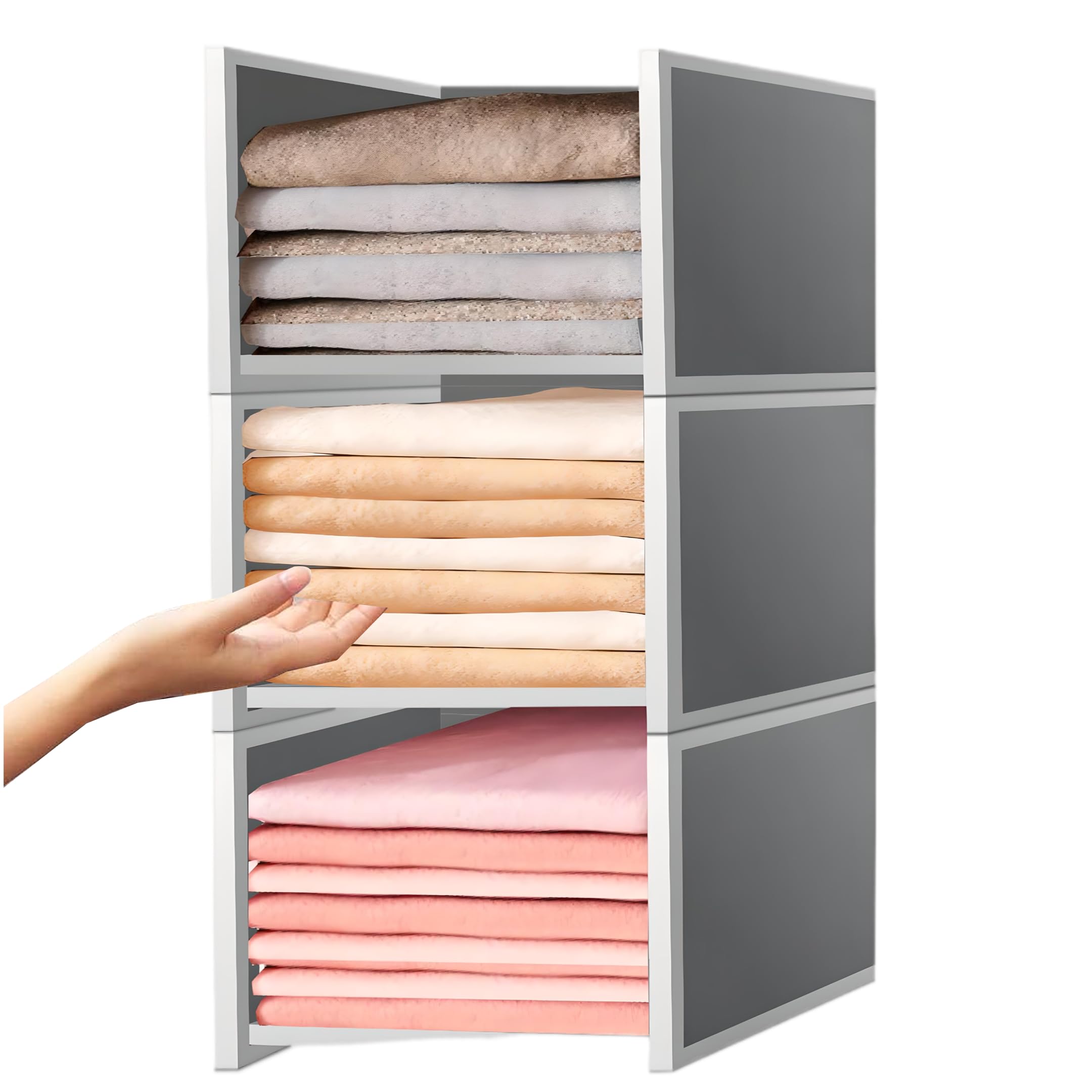 CRAFTEDLOG Stackable Wardrobe Organiser - Cupboard Organiser for Shirt Clothes Organizer - Fiberboard Stackable Closet Organizer (Grey, Pack of 3) (B0CYT186YH) Amazon Price History, Amazon Price Tracker
