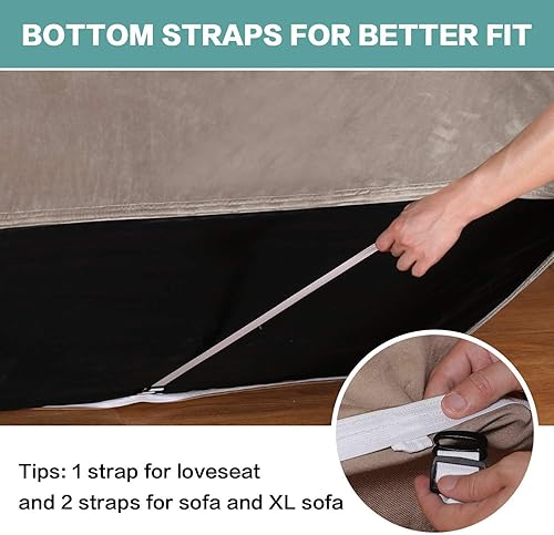 Miniatura 5 de Turquoize Paquete de funda de terciopelo para sofá de dos plazas, de elastano, de alta elasticidad, color gris pardo