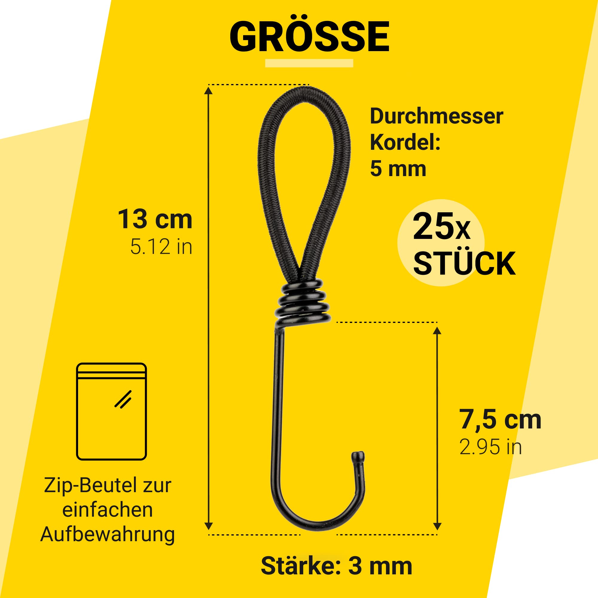 Produktbild von Spanngummi Mit Doppelhaken, 130 Mm, 10 Stück – Schwarz, Gelb Oder Olivgrün – Expanderschlingen Für Alles