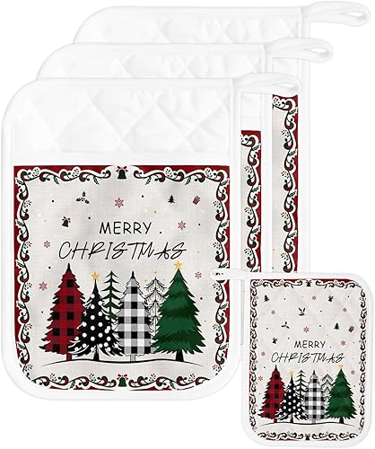Juego de 3 soportes para ollas de árbol de Navidad para cocina, antideslizantes y aislantes de calor, juego de agarraderas de tela de toalla con