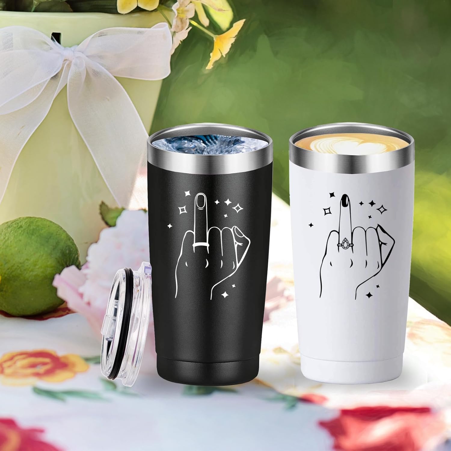 Mamihlap Ring Finger Travel Mug Tumbler.Engagement Gifts Wedding Gifts for Couples.Bride To Be Newly Engaged Bridal Shower Gifts.Wedding Tumbler for Newlyweds Couple Bride & Groom.(20oz Black&White) - Image 5