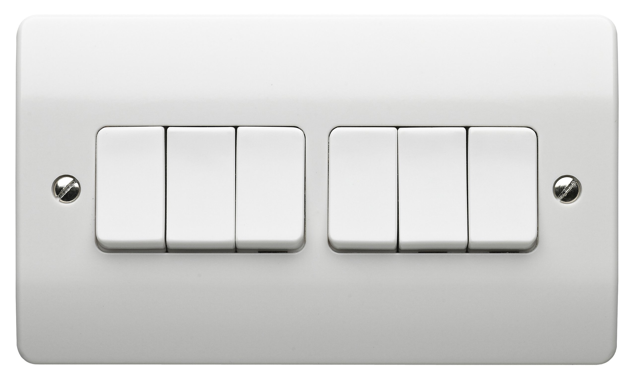 Mk K4879WHI 10A 6-Gang Single Pole 2-Way Plate Switch