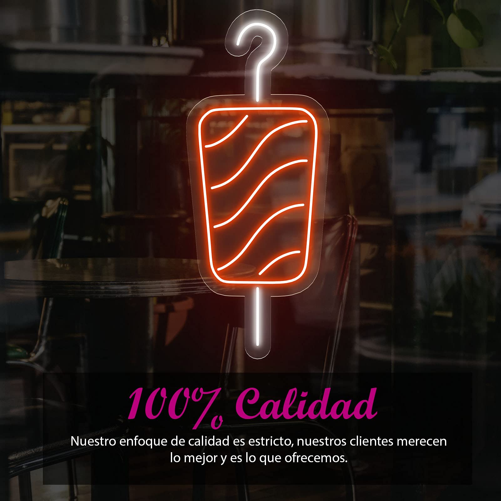 Neon Luces Pared Carteles Letrero Comida Restaurante Feliz -55cm - Personalizable - Multi modelos para elegir - Con Mando a la Distancia- Interior (Neón Carne Kebab)