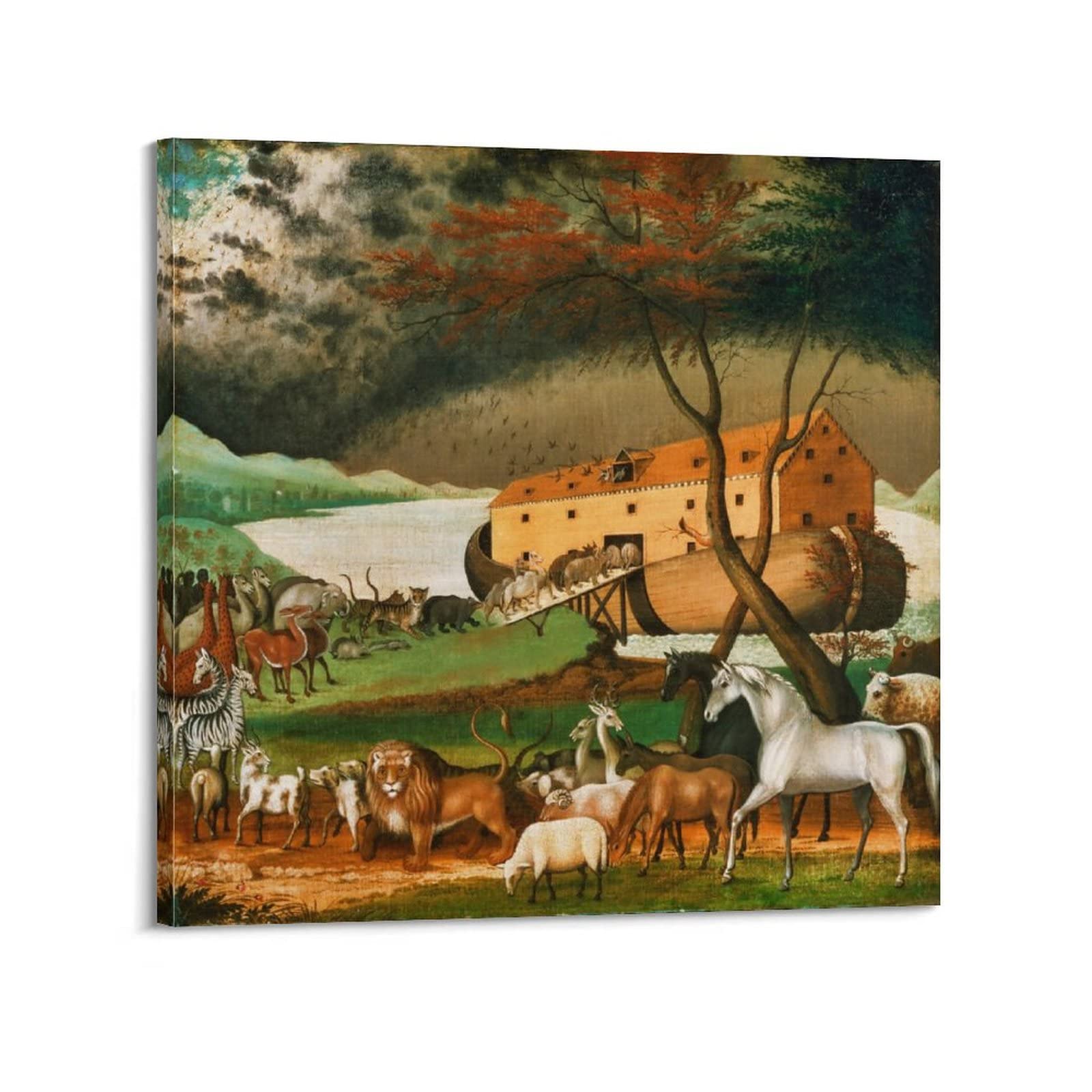 Edward Hicks Print Poster「Noah's Ark (1846)」 Poster Cool Artworks Painting Wall Art Canvas Prints Hanging Picture Home Decor Posters Gift Idea 28x28inch(70x70cm)