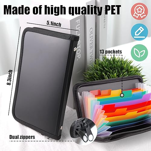 Miniatura 3 de Koogel Organizador de cupones de recibos, 13 bolsillos, mini organizador de archivos de acordeón, soporte de cupón, carpeta expandible para