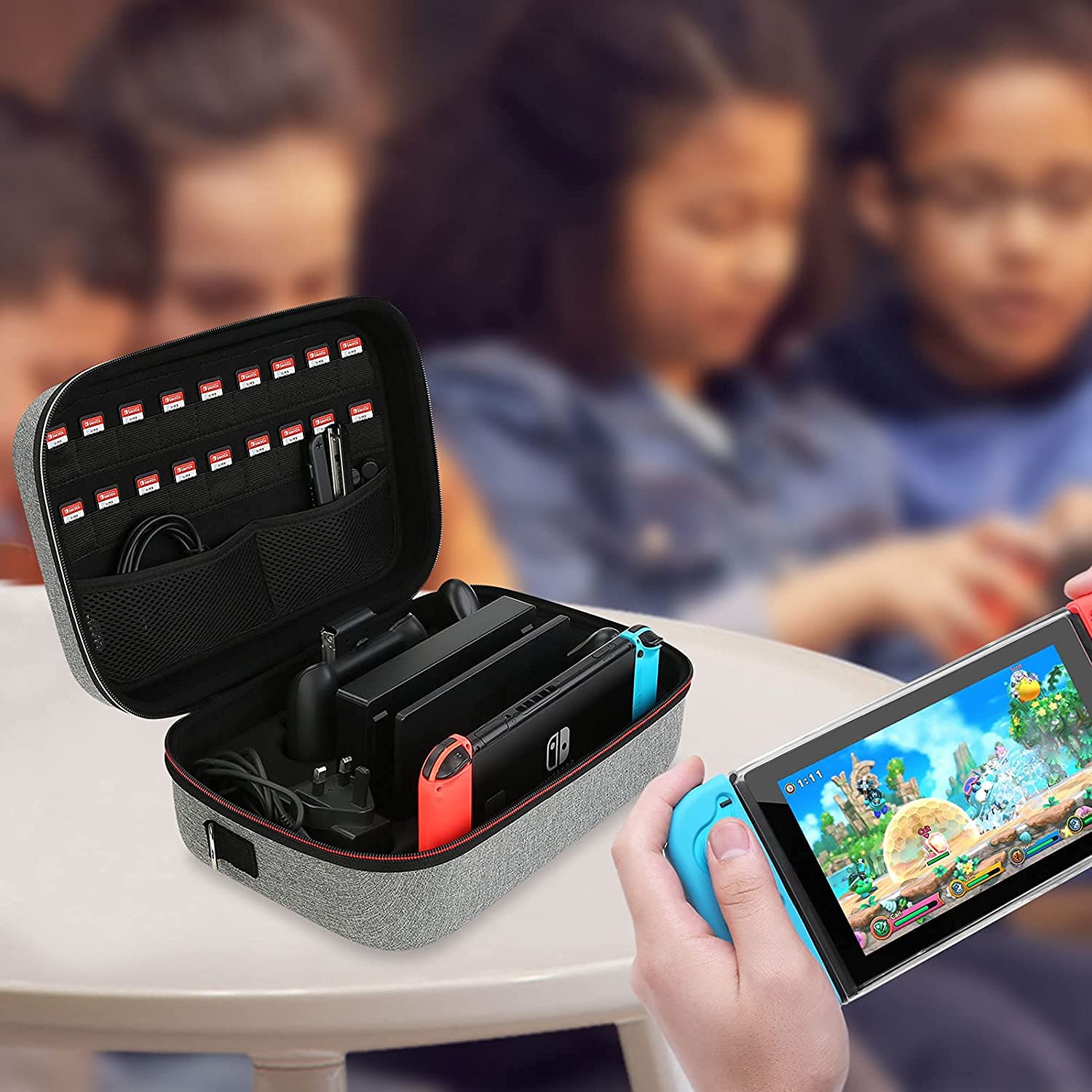 HEYSTOP Tashce - Funda para Nintendo Switch/Switch OLED Modelo Accesorio, Funda para Nintendo Switch con Almacenamiento para Consola y Controlador de Nintendo Switch, Gris, Gris, Unisex