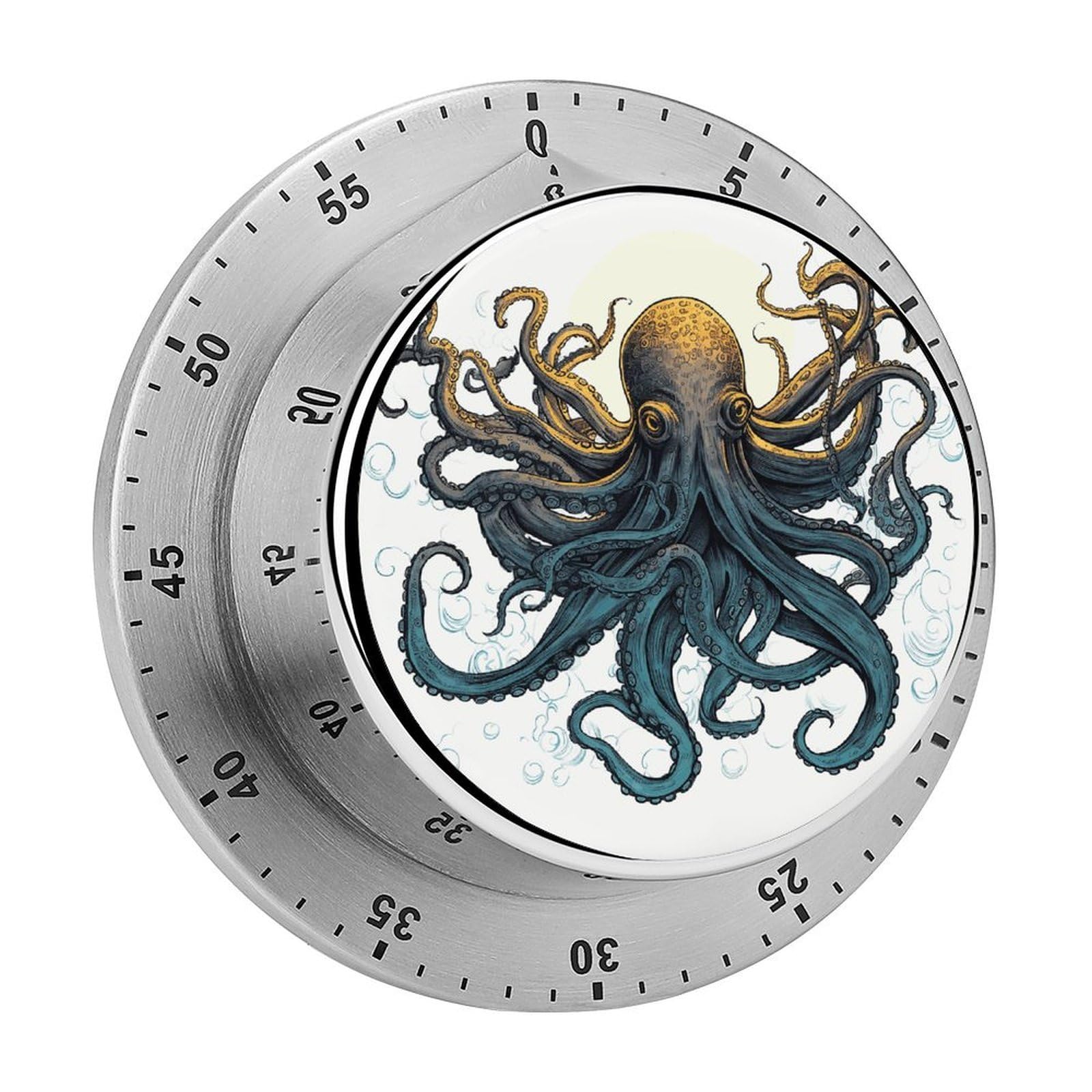 Adfgyerh Style Sun Ocean Octopus Timer For Cooking, Kitchen Timer Magnetic No Batteries Required, Mechanical Timer With Loud Alarm, For Fitness Baking Exercise Oven