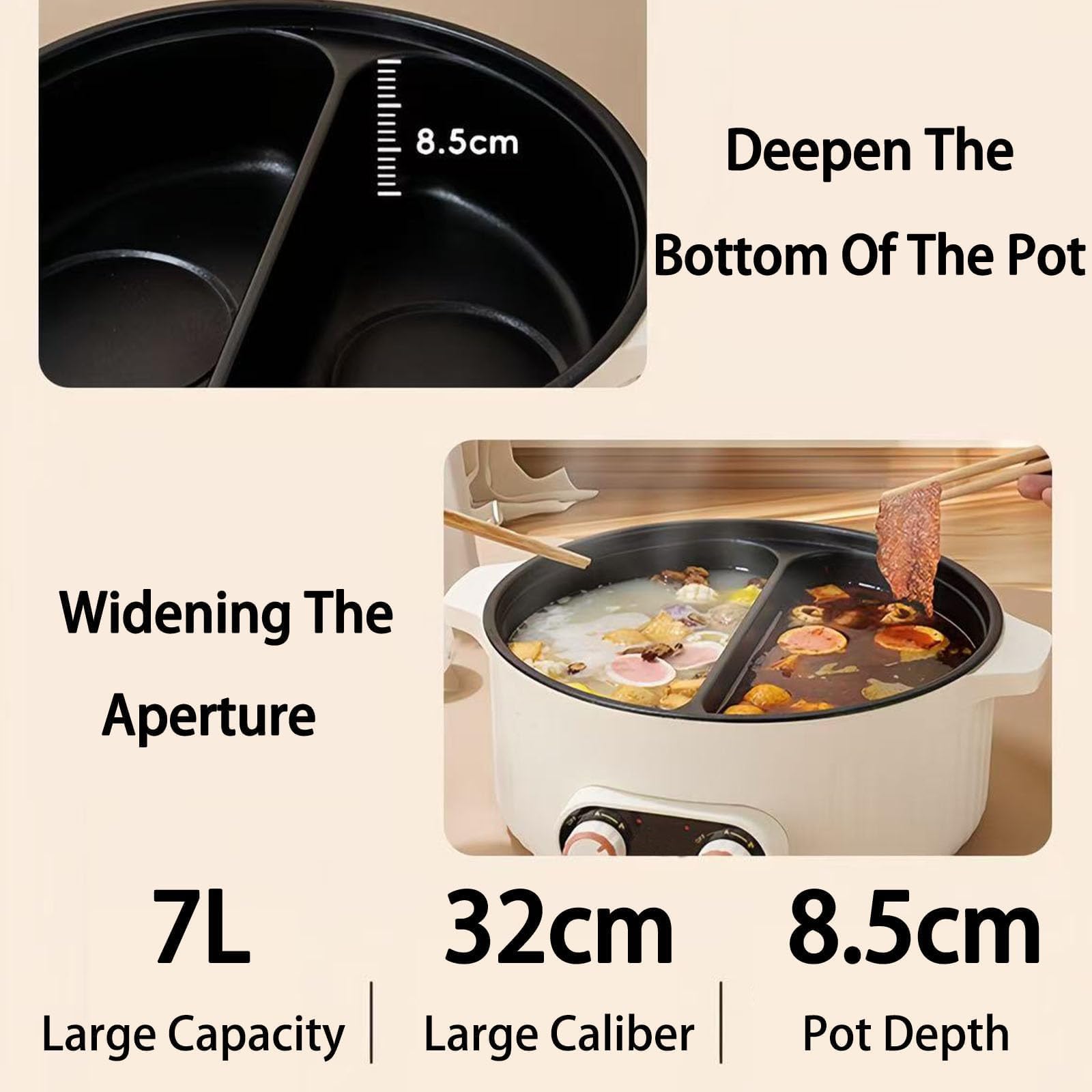 Hot Pot elettrico, design antiaderente multifunzionale con impostazioni di doppia potenza da 500 W e 1000 W, protezione contro il surriscaldamento, ideale per 3-10 persone
