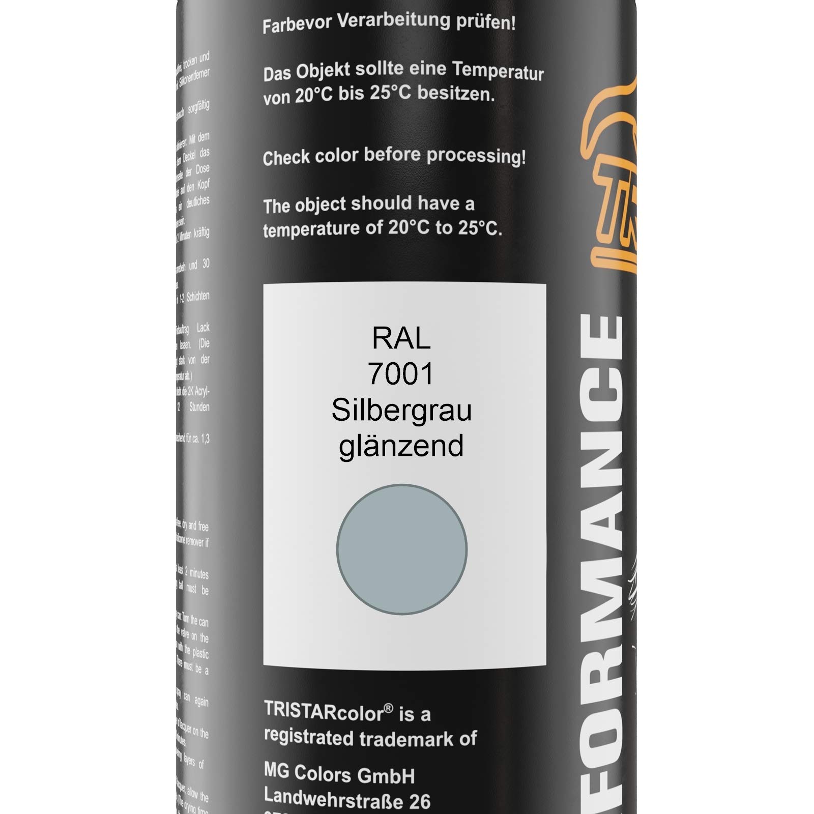 TRISTARcolor 2K Acryl-Sprühdose, RAL 7001 Silbergrau Glänzend, 400 Ml – Schnelltrocknend, Für Felgen & Mehr