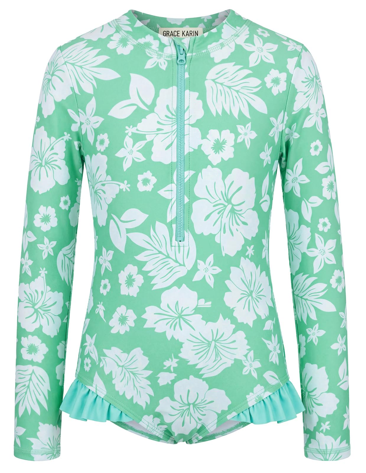 GRACE KARIN Girls One Piece Swimsuits Long Sleeve Bathing Suits Swimwear 5-14Y