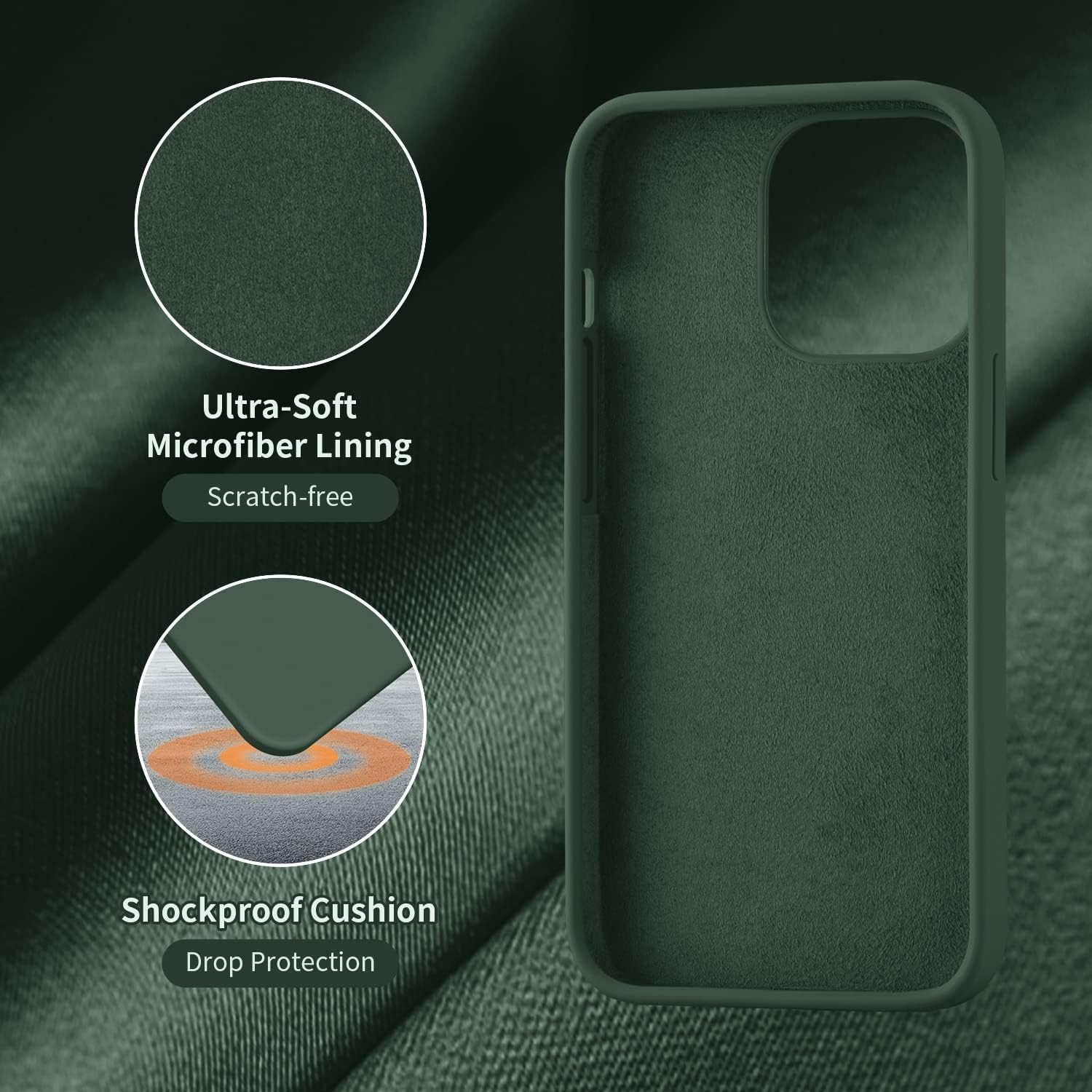 Cordking Designed for iPhone 13 Pro Max Case, Silicone Ultra Slim Shockproof Protective Phone Case with [Soft Anti-Scratch Microfiber Lining], 6.7 inch, Alpine Green