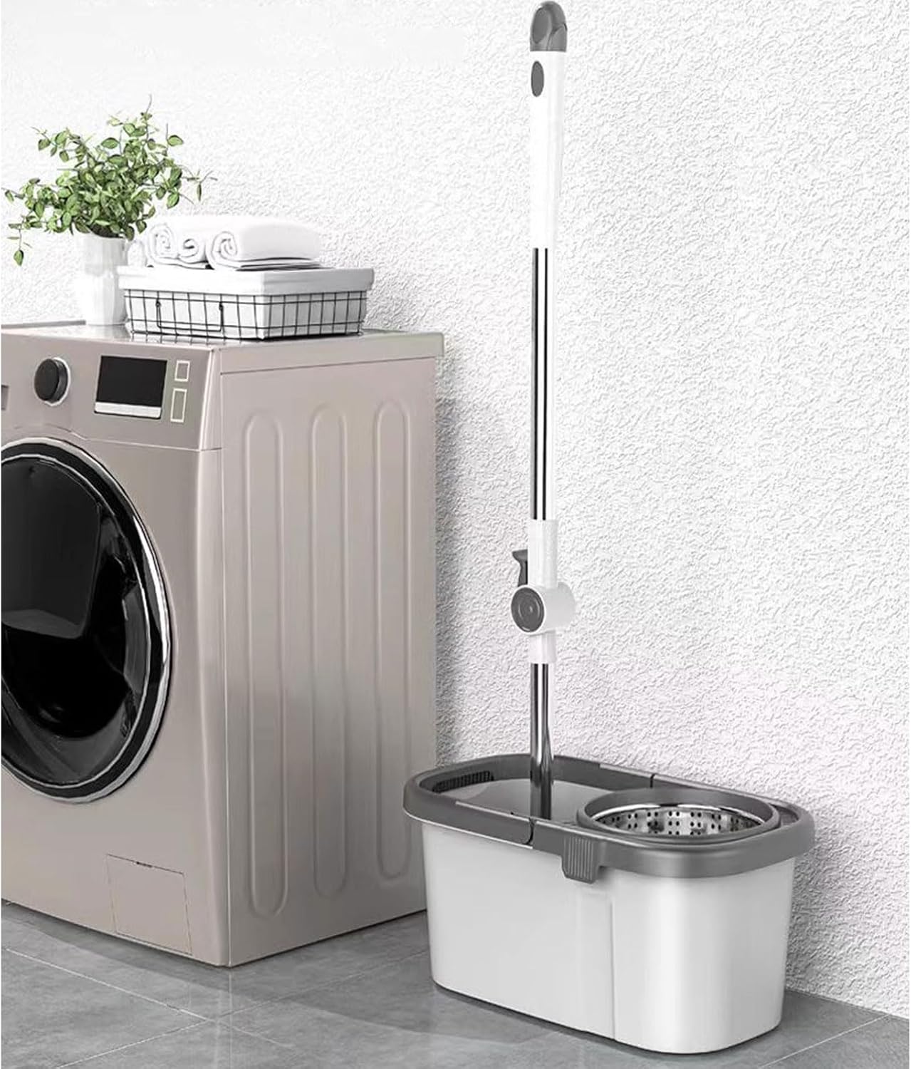 Spin Mop and Bucket Set for Home - Self-Wringing Floor Cleaning System - Extra 5PC Washable Microfiber Mop Heads Refills for Floor Cleaning of Hardwood, Wood, Laminate, Tile,Blue