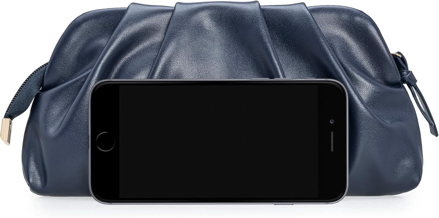 CHARMING TAILOR Chic Soft Vegan Leather Clutch Bag Dressy Pleated PU Evening Purse for Women - Image 3