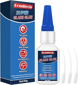 Glass Glue Clear Repair Heavy Duty 30 g, Super Glue for Glass with Anti-Clog Cap, for Acrylic, Mirror and More, Waterproof, Heat-Resistant