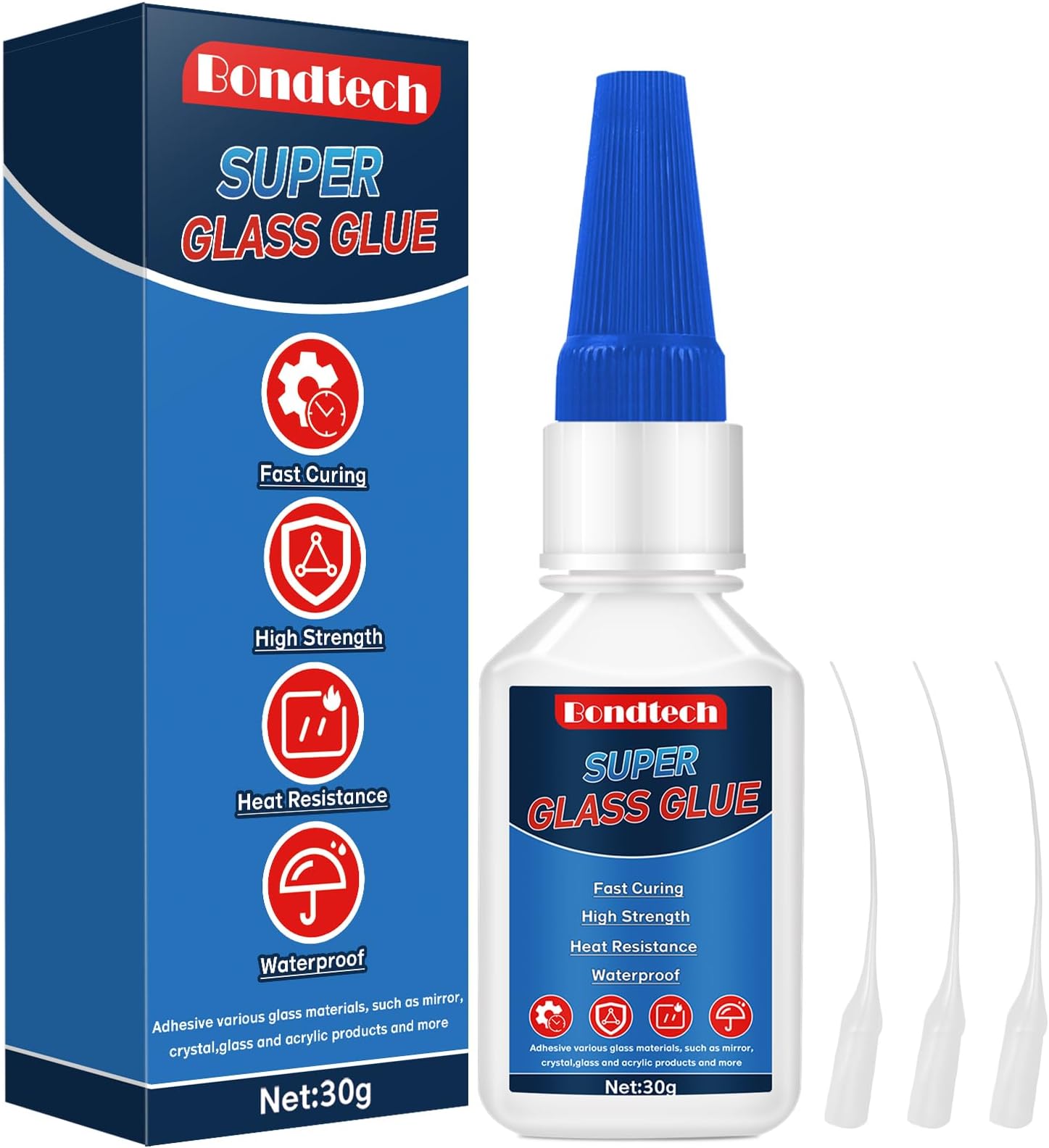 Glass Glue Clear Repair Heavy Duty 30 g, Super Glue for Glass with Anti-Clog Cap, for Acrylic, Mirror and More, Waterproof, Heat-Resistant (Clear, 30 Grams * 1 Pack, Glass Glue)