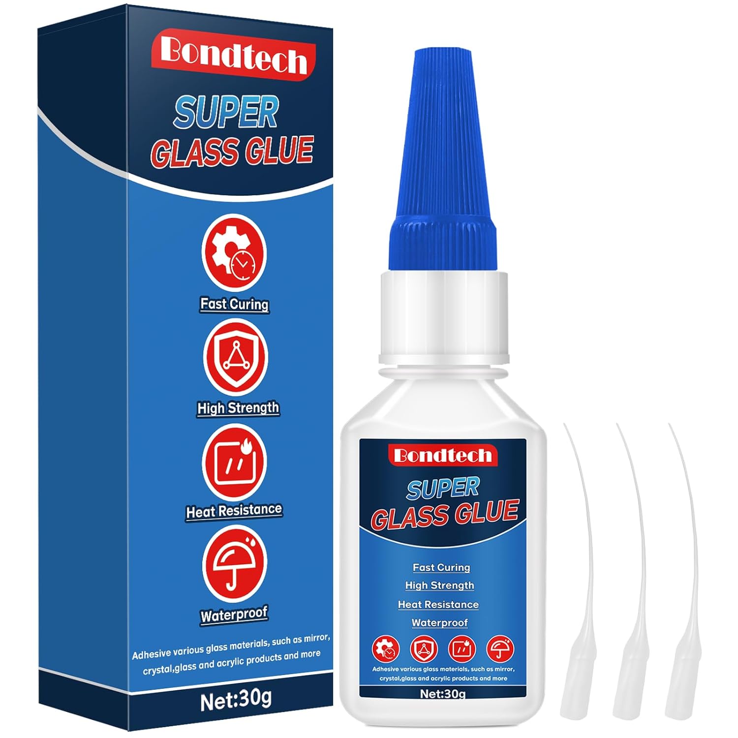 Glass Glue Clear Repair Heavy Duty 30 g, Super Glue for Glass with Anti-Clog Cap, for Acrylic, Mirror and More, Waterproof, Heat-Resistant (Clear, 30 Grams * 1 Pack, Glass Glue)