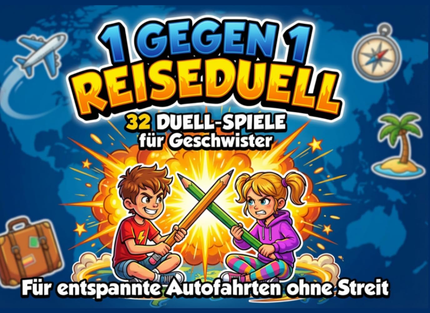 1 gegen 1 Reiseduell: Für Geschwister – 32 lustige 1-gegen-1 Spiele mit Stift & Papier | Reisespiele für Kinder ab 8 Jahren | Perfekt für Auto, Flugzeug, Zug & Urlaub