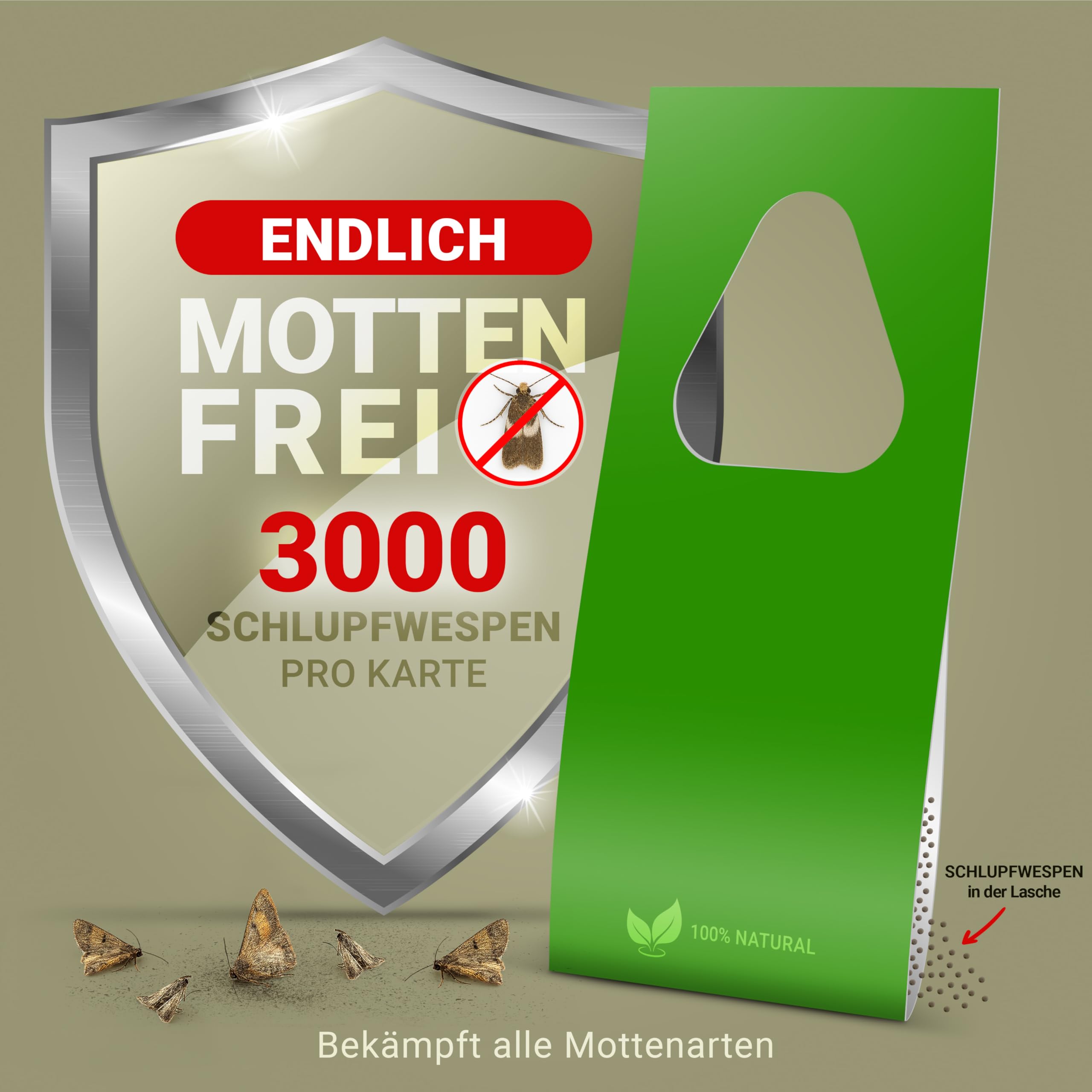 Schlupfwespen gegen Lebensmittelmotten – 1 Lieferung mit 20 Karten – Biologische Mottenbekämpfung – Sofort einsatzbereit – Alternative zu Mottenfalle, Mottenpapier & Mottenspray