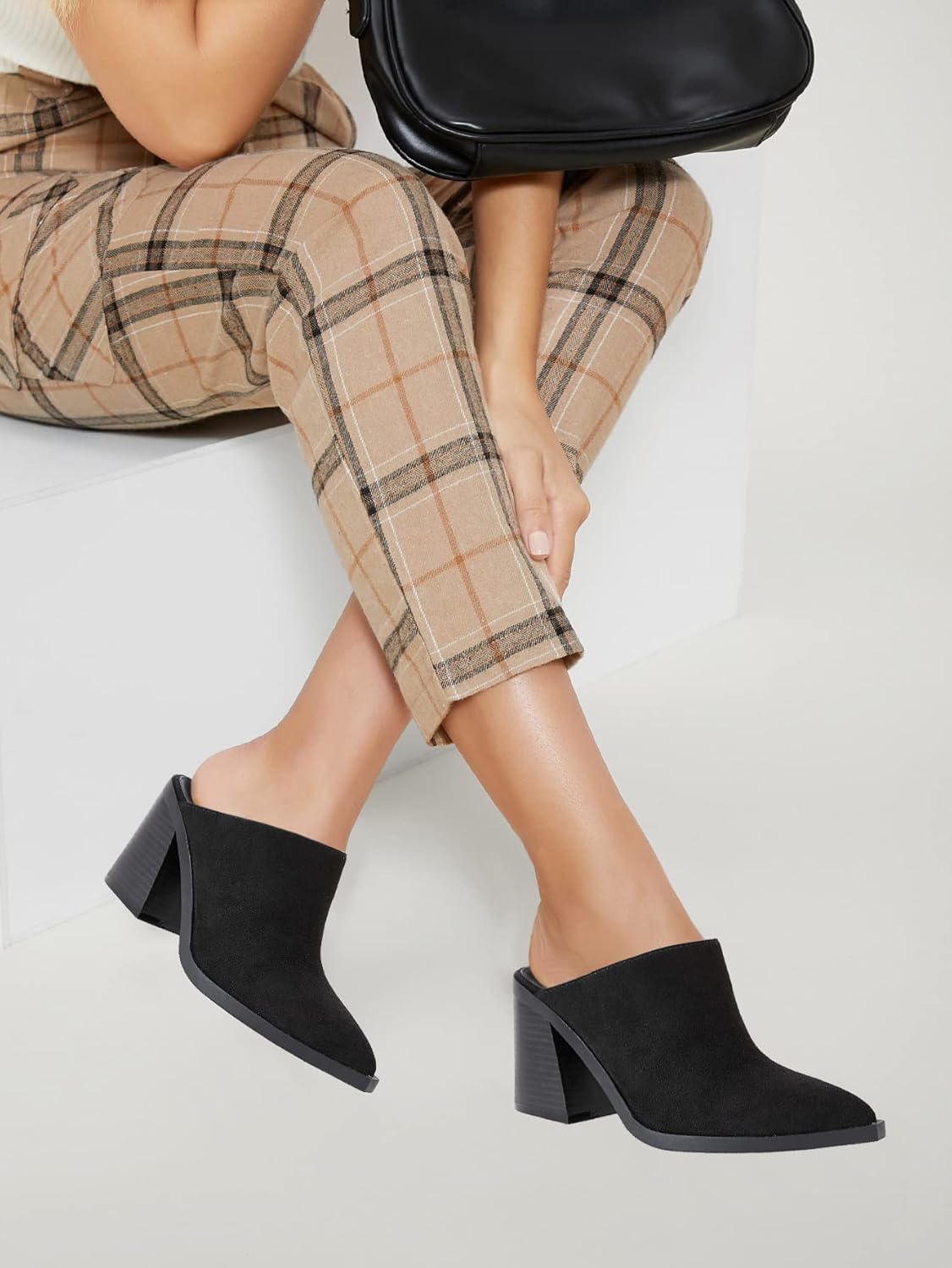 JeimPoey Womens Mules Pumps Point Closed Toe Slip-on Heels Stacked Chunky Block Heel Backless Clogs - Image 3