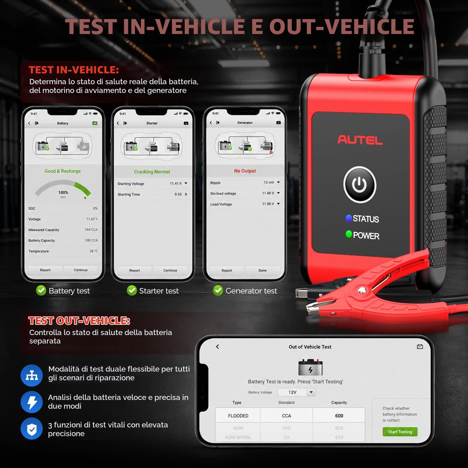 Autel MaxiBAS BT506 Tester Batteria, Analizzatore Batteria 6V 12V 100-2000 CCA, Test Avviamento e Ricarica, Strumento Test Carico Batteria Digitale, Test Cellulare Interno e Esterno Veicolo