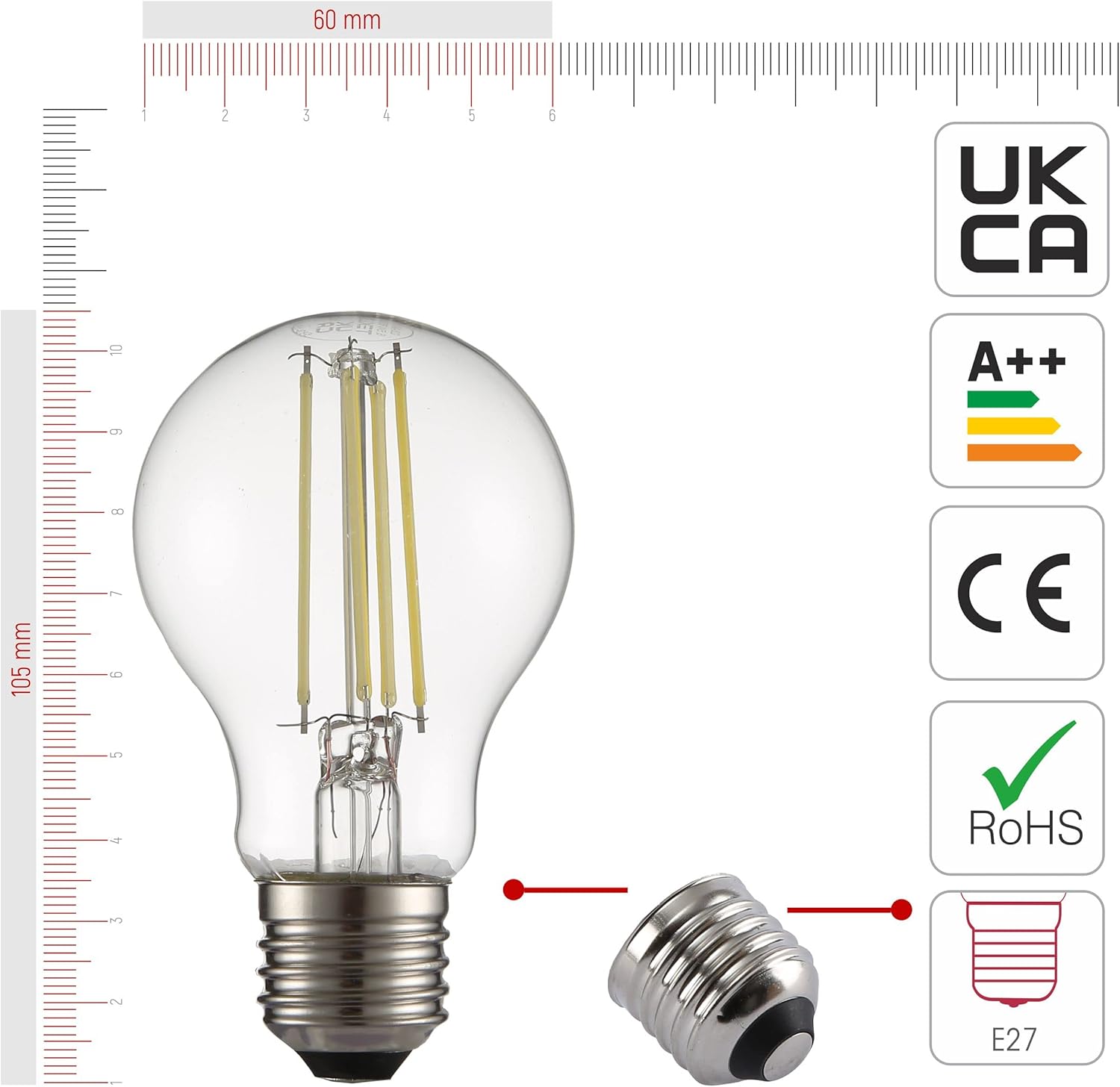 TEKLED E27 LED Filament Bulb 4000K Cool White 4W A60 GLS 4-Pack - Image 3