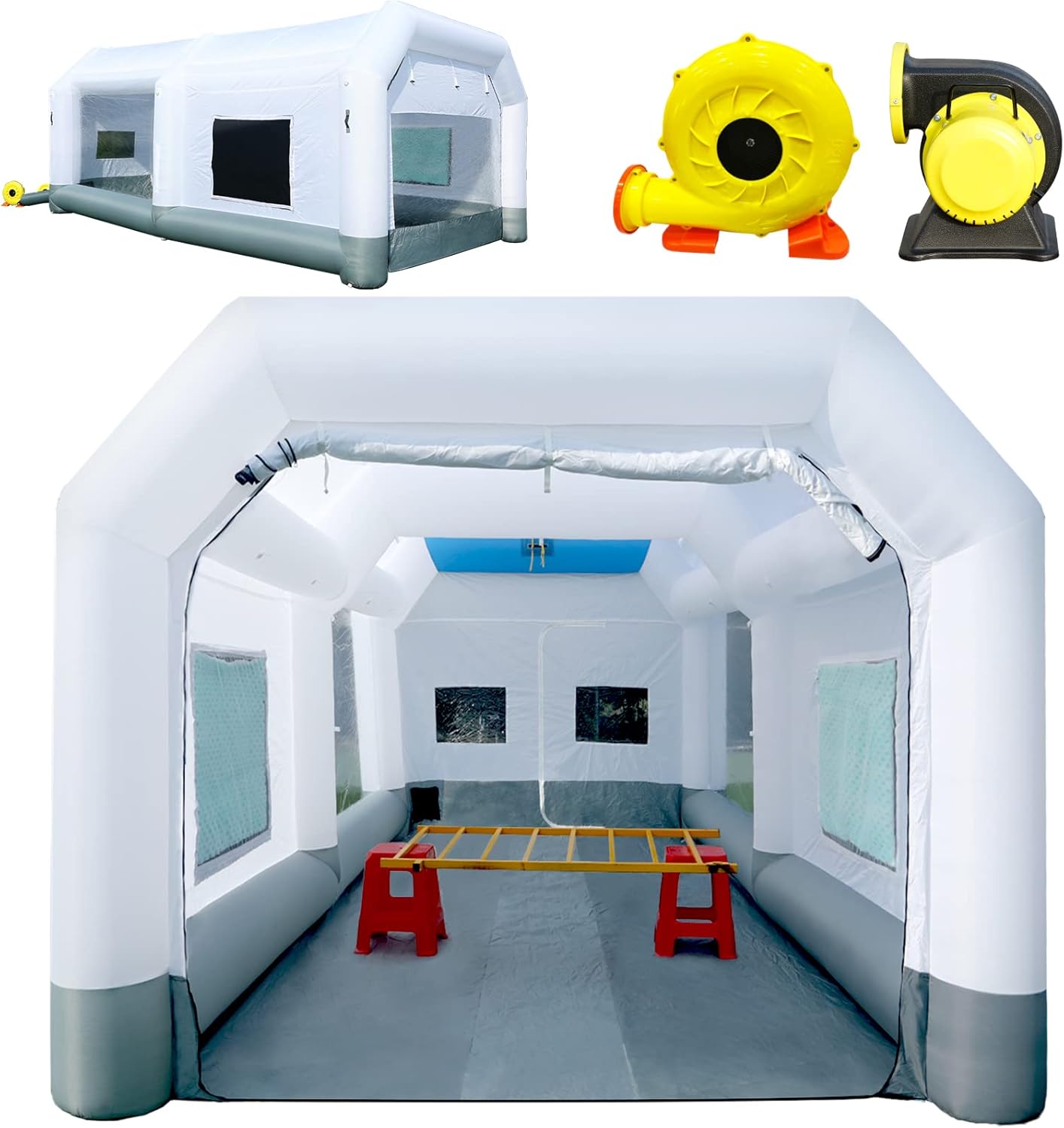 GORILLASPRO Inflatable Spray Booth 16.5x10x8Ft,Inflatable Paint Booth with 2 Blower (550W+480W),Upgrade Air Filter System Environment Friendly,More Durable Portable Spray Painting Tent
