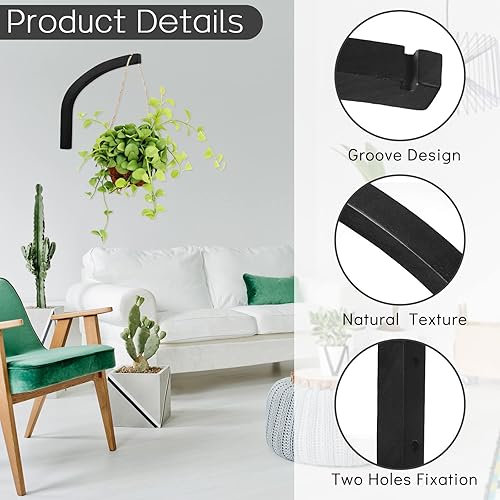 Miniatura 10 de 4 ganchos de madera para colgar en la pared, ganchos para colgar plantas para interiores y exteriores (color madera)