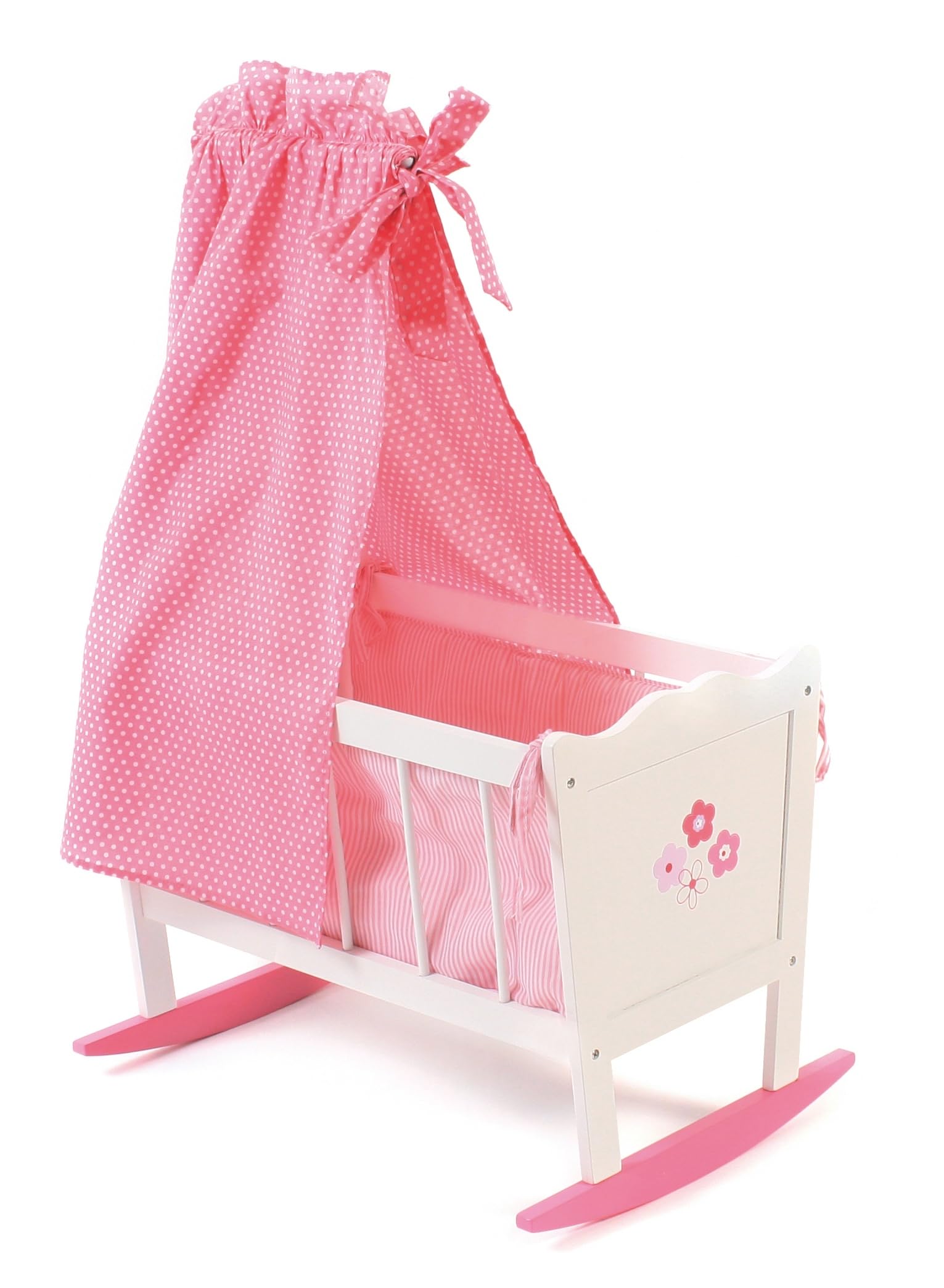 Bayer Chic 2000 - Puppenwiege, Wiege für Puppen, Puppenbett, Puppenmöbel, Puppenzubehör, Fiori, weiß, pink