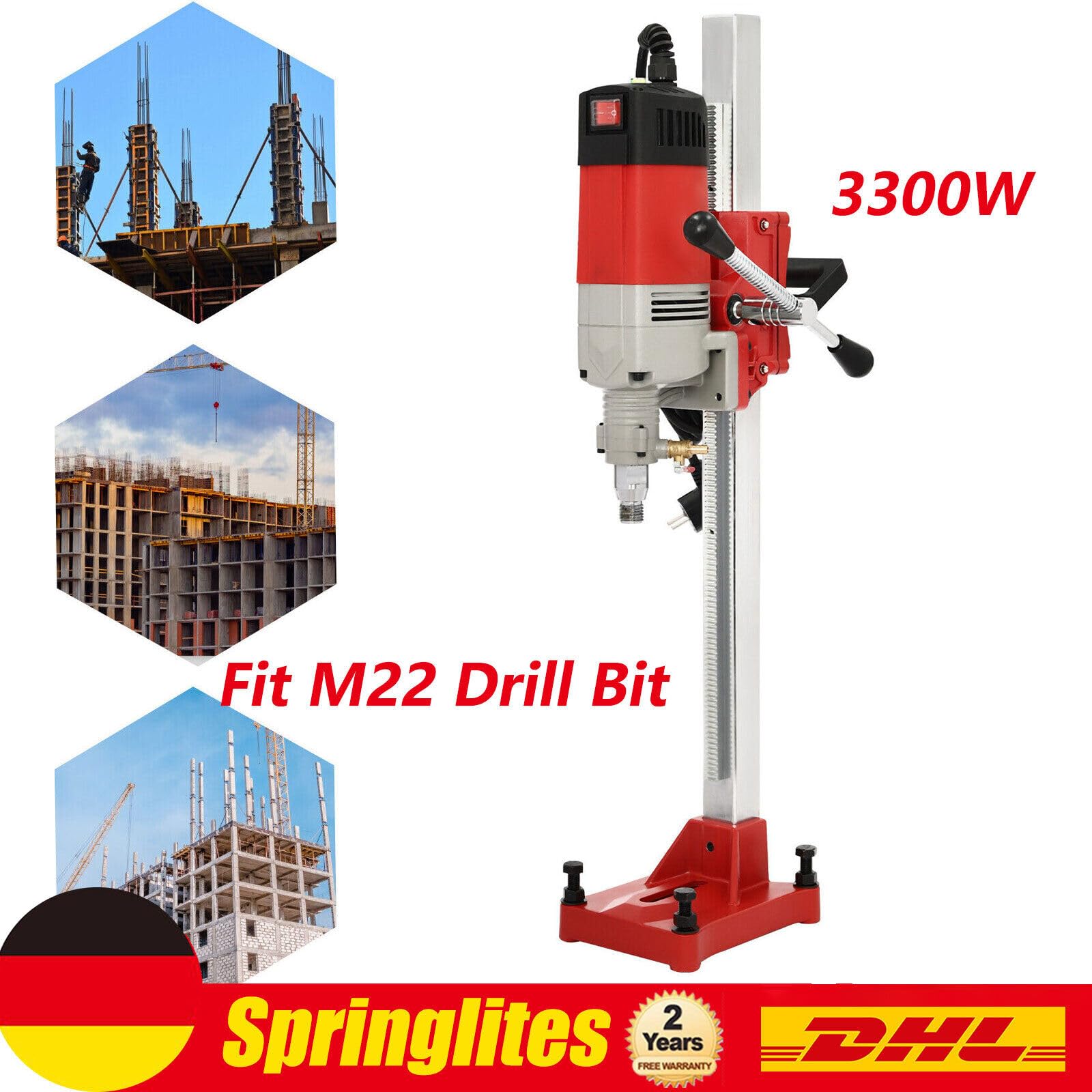 Taladro húmedo y seco 3300 W, 165 mm + base 800 rpm, perforadora para hormigón, ladrillo, piedra, hormigón armado, rocas y materiales ignífugos