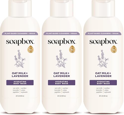 Soapbox Body Wash, Oat Milk + Lavender Body Wash, Vegan & Moisturizing, Calming with Shea Butter, 3 Pack, 20oz Each