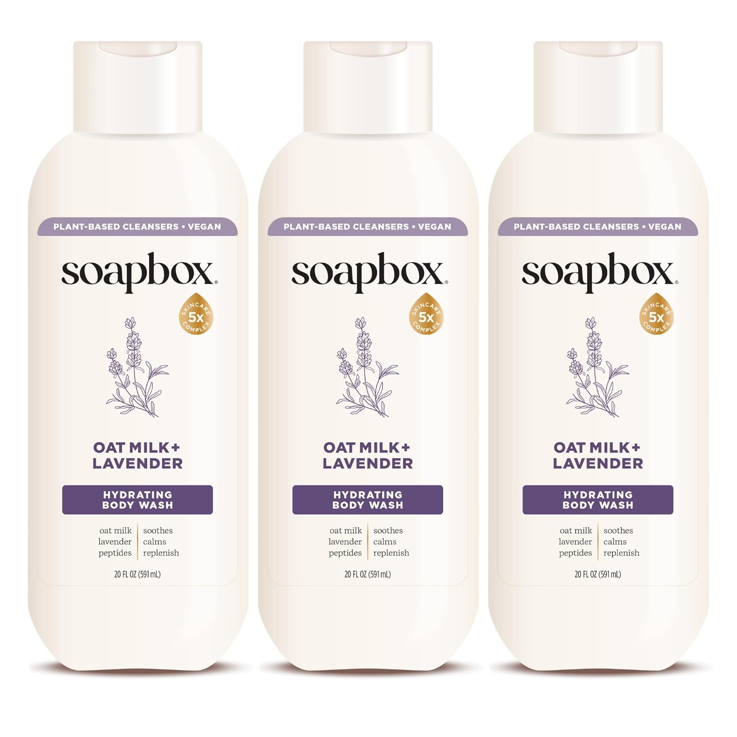 Soapbox Body Wash, Oat Milk + Lavender Body Wash, Vegan & Moisturizing, Calming with Shea Butter, 3 Pack, 20oz Each