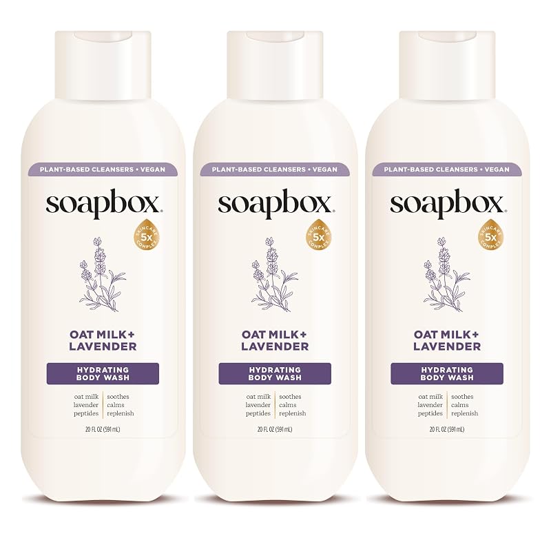 Sabonete líquido corporal Soapbox com leite de aveia e lavanda, pacote com 3