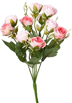 Artificial Pink Rose Flower Bouquet 12.5 Inches Tall Artificial Roses for Event Wedding Decoration, Floral Table Centerpiece, Faux Floral Branches Indoor Outdoor Home Decor