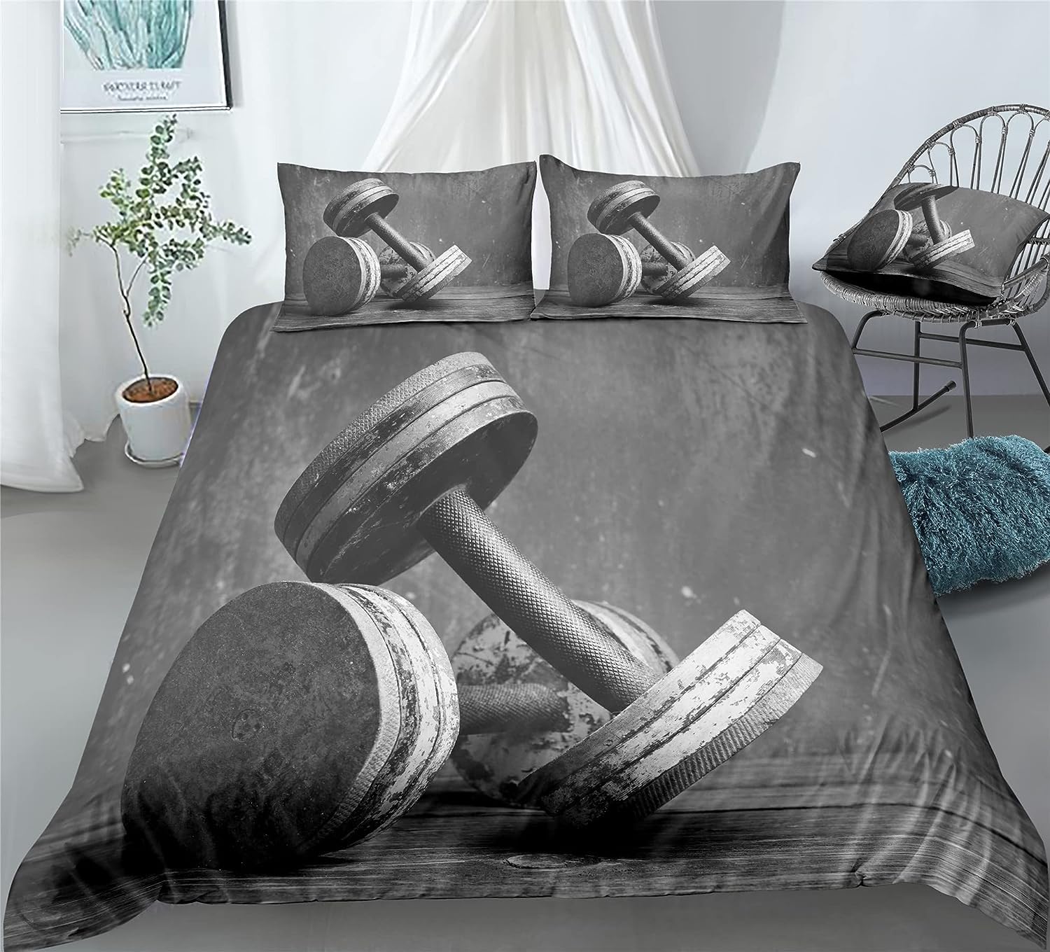 Housse de couette 220x240 haltère imprimée 3D parure de lit adulte