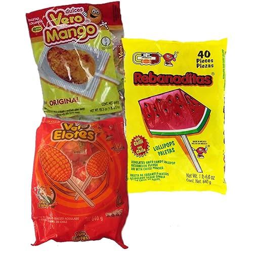 Kit de dulces mexicanos picantes que incluye paletas de mango Vero, Elote Vero y sandía Rebanaditas