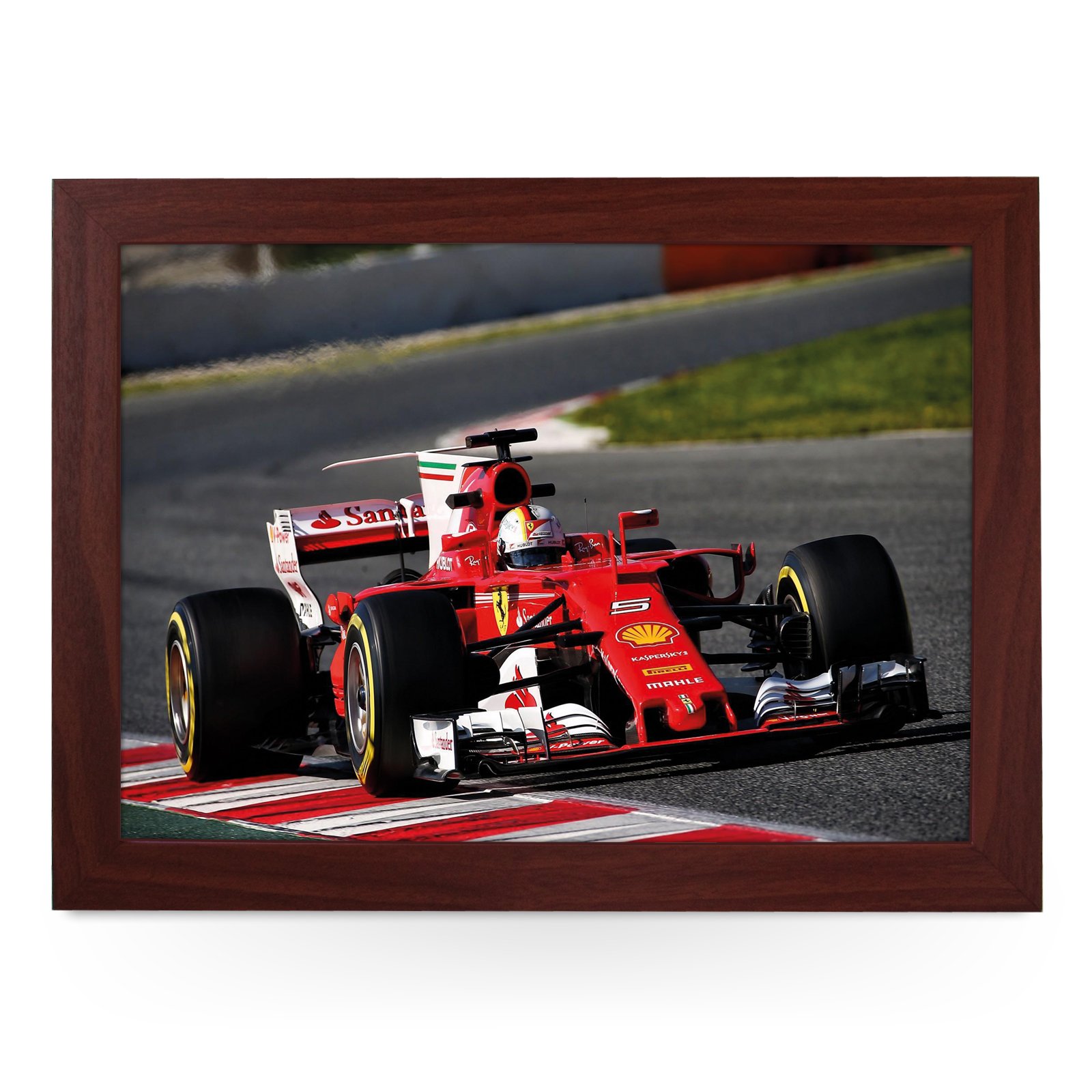 Portable Lap Desk Tray (F1 Vettel Ferrari) Handmade Wooden Frame, Beanbag Cushioned Bottom | Computers, Laptops, Meals, Food | L0752 Brown