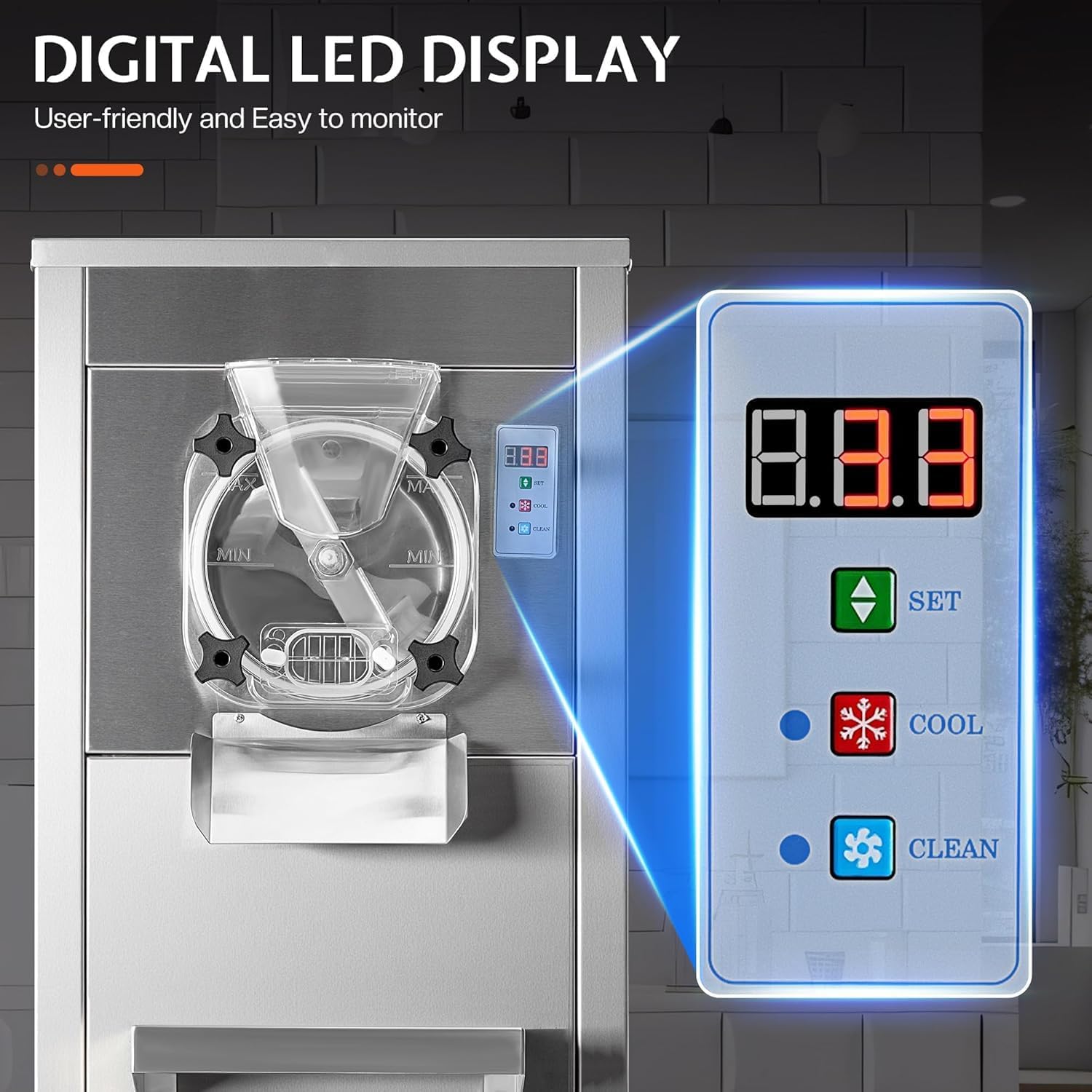 Jocisland Commercial Hard Ice Cream Machine, 20L/H Ice Cream Maker, 1600W with 10L 304 Stainless Steel Cylinder, LED Control Panel, Auto Clean & Pre-Cooling for Restaurant & Snack Bar