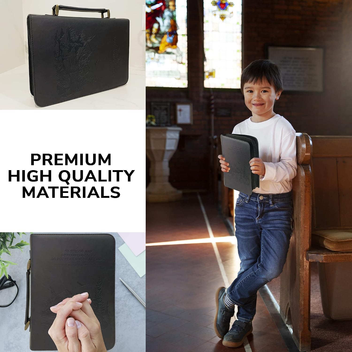 DEHITE Bible Cover Case for Men – Bible Carrying Case for Men – Black Large Holder – Bag Fits Book 7 x 10.1 x 1.9 in – Pen Slots – Zippered Pocket – Premium Faux Leather – Christian Gift