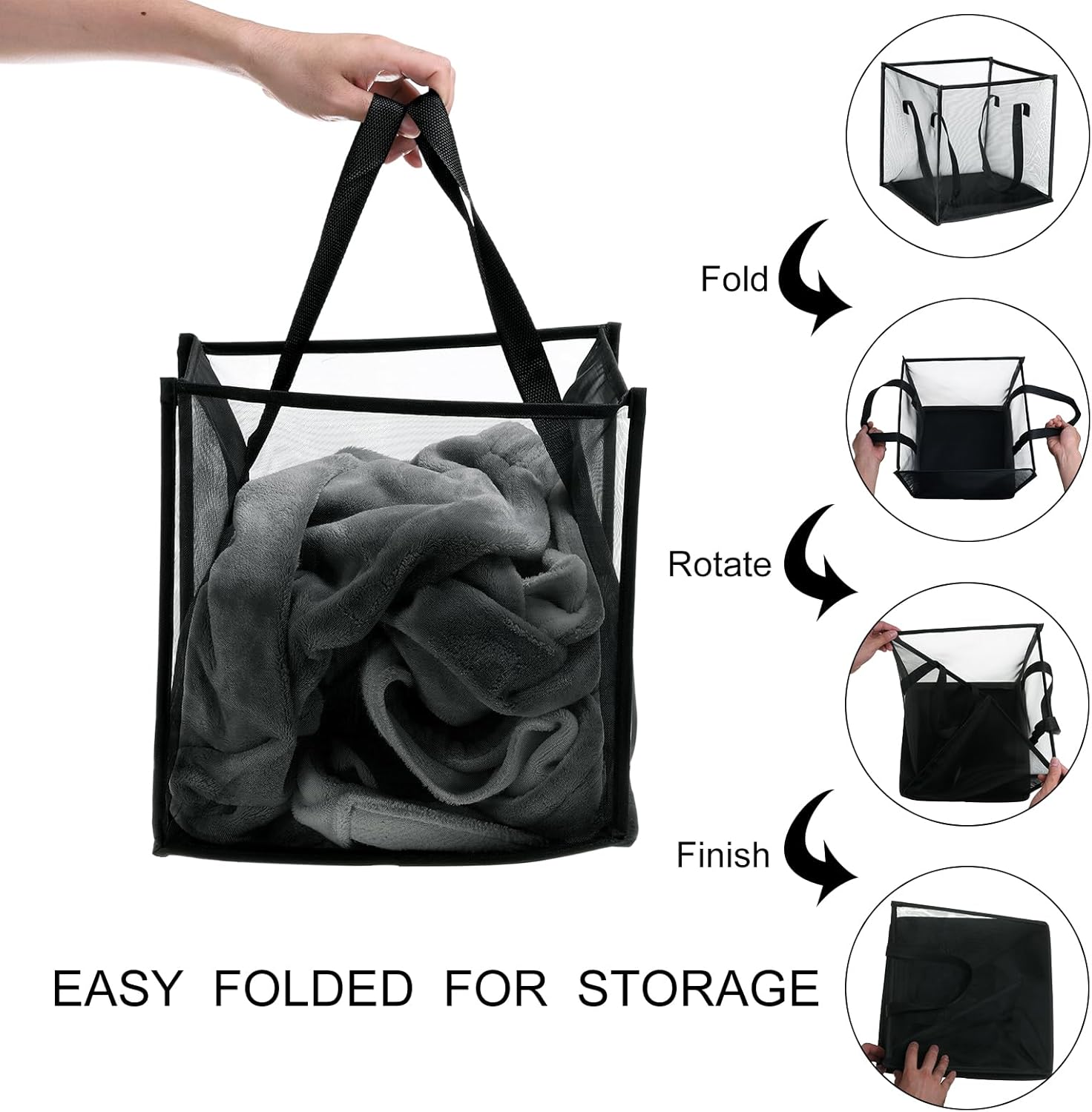 uxcell 4pcs Laundry Hamper, Collapsible Laundry Baskets with Reinforced Handles for Washing Storage, Dorm and Travel, Black