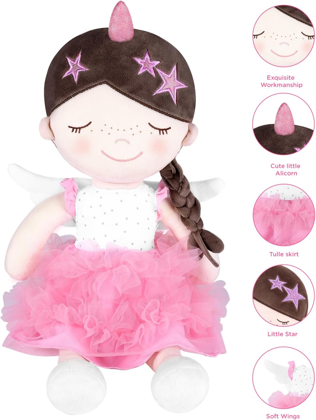 GAGAKU Soft Baby Doll Toys (16'') for Girls, My First Baby Rag Dolls for 1 Year Old Girl Birthday Gift Plush Doll Toys Machine Washable Baby Doll for Toddler Kids Infants - Star Princess