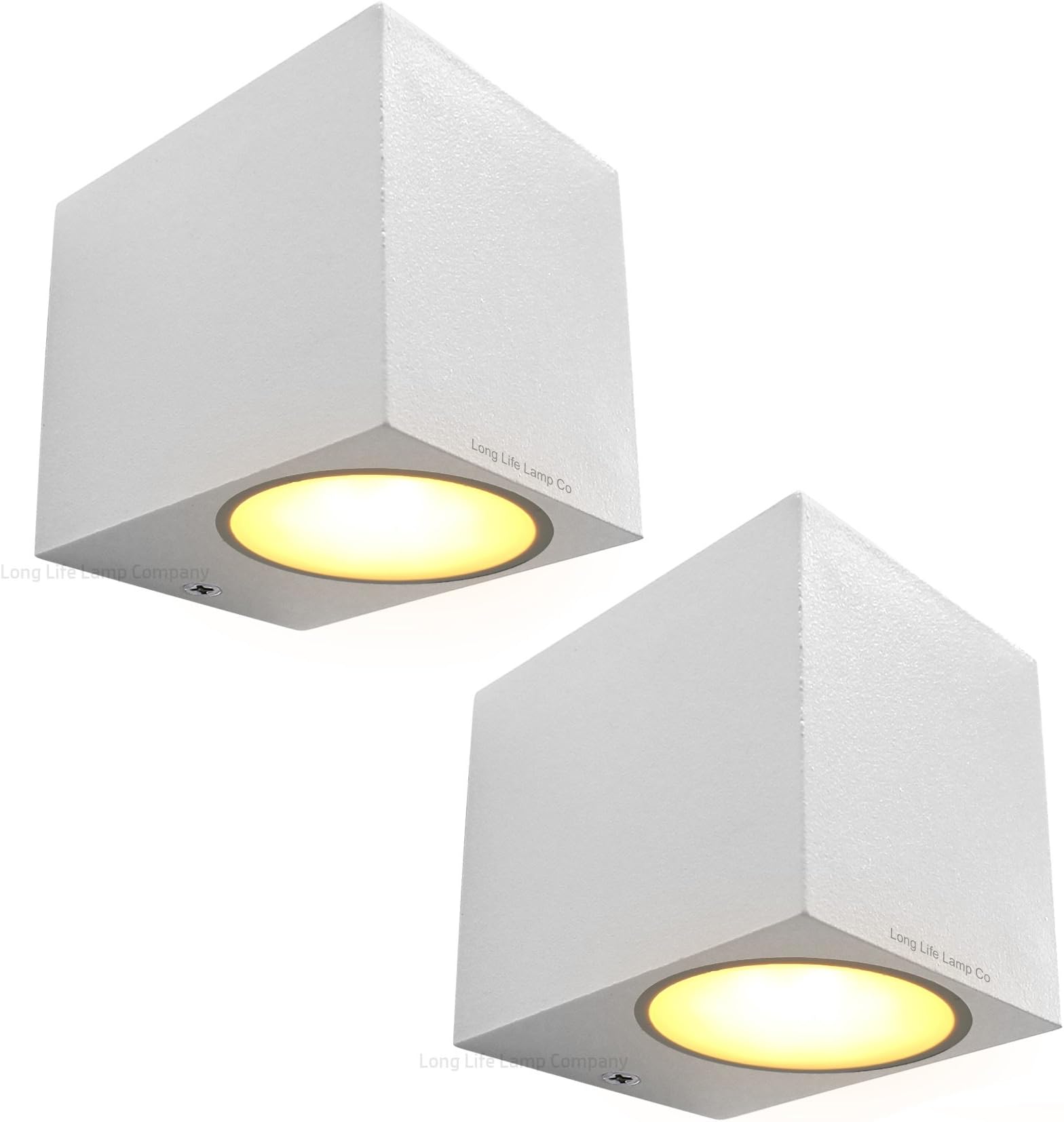 Zenon Lighting Collection2 x Matt White Finish Mini Cube Single Outdoor Wall Light Fixture GU10 ZLC065W with LED 4w Warm White
