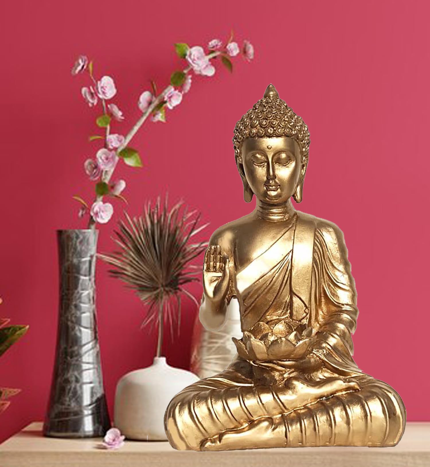 SN Handicrafts Buddha Statue Showpiece Idol with Lotus tealight for Home Decor & Living Room Unique showpieces for Gifting 1 pic