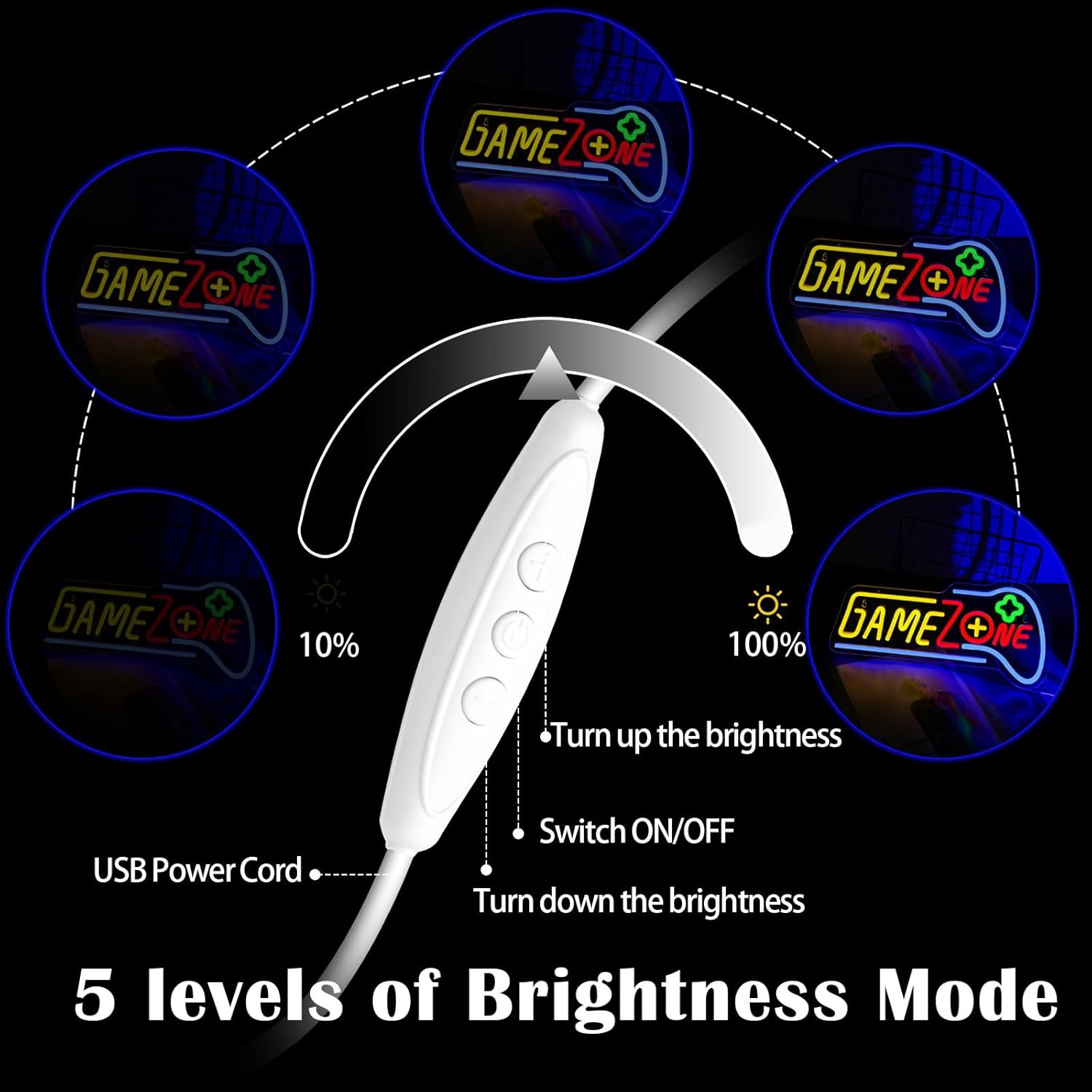 Game Zone Neon Sign Dimmable Gaming Room Decor for Bedroom Wall Light up Signs Teen Boy Home Gamer Party Friends Gifts